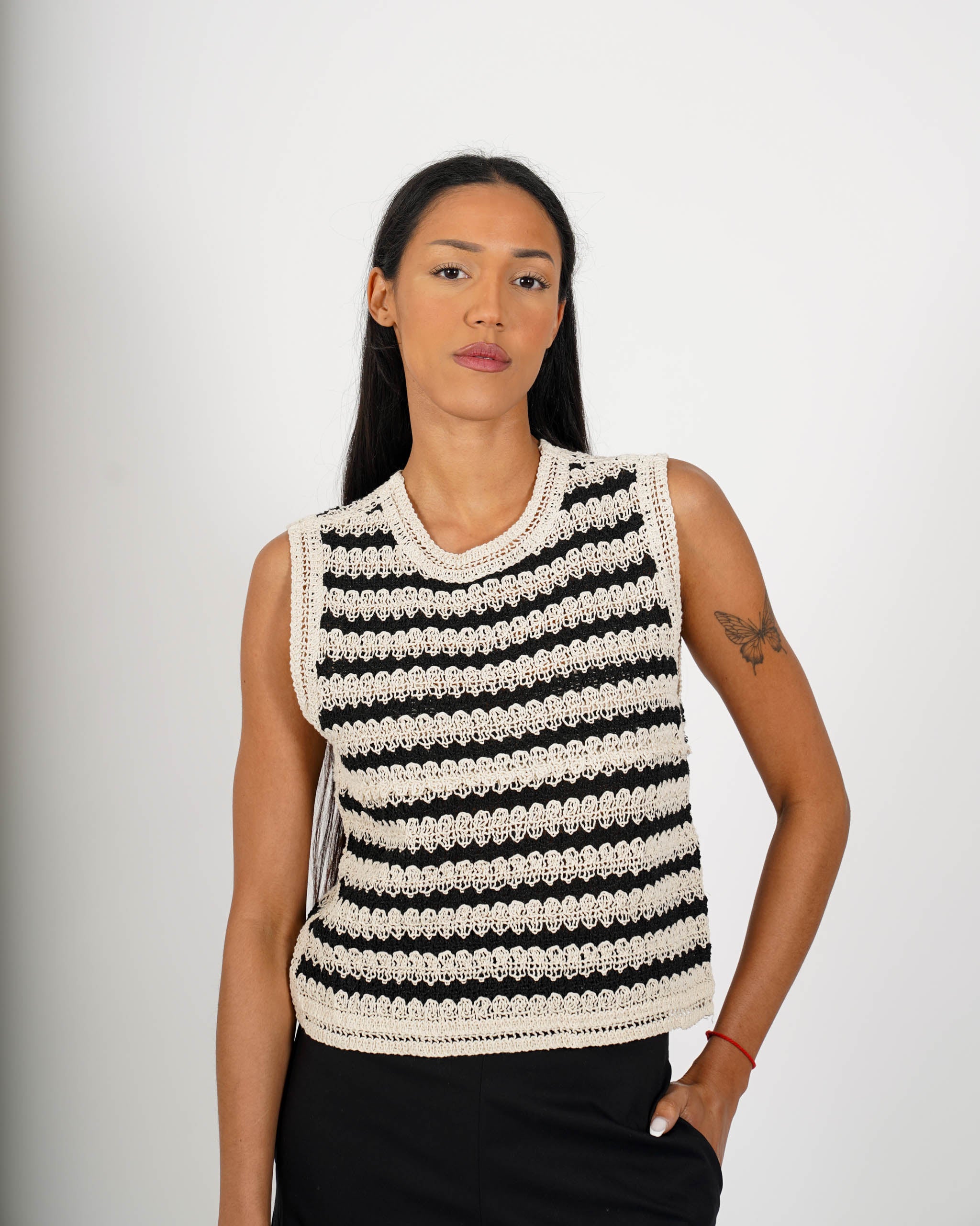Maglia girocollo in filo di cotone macramé - Conga