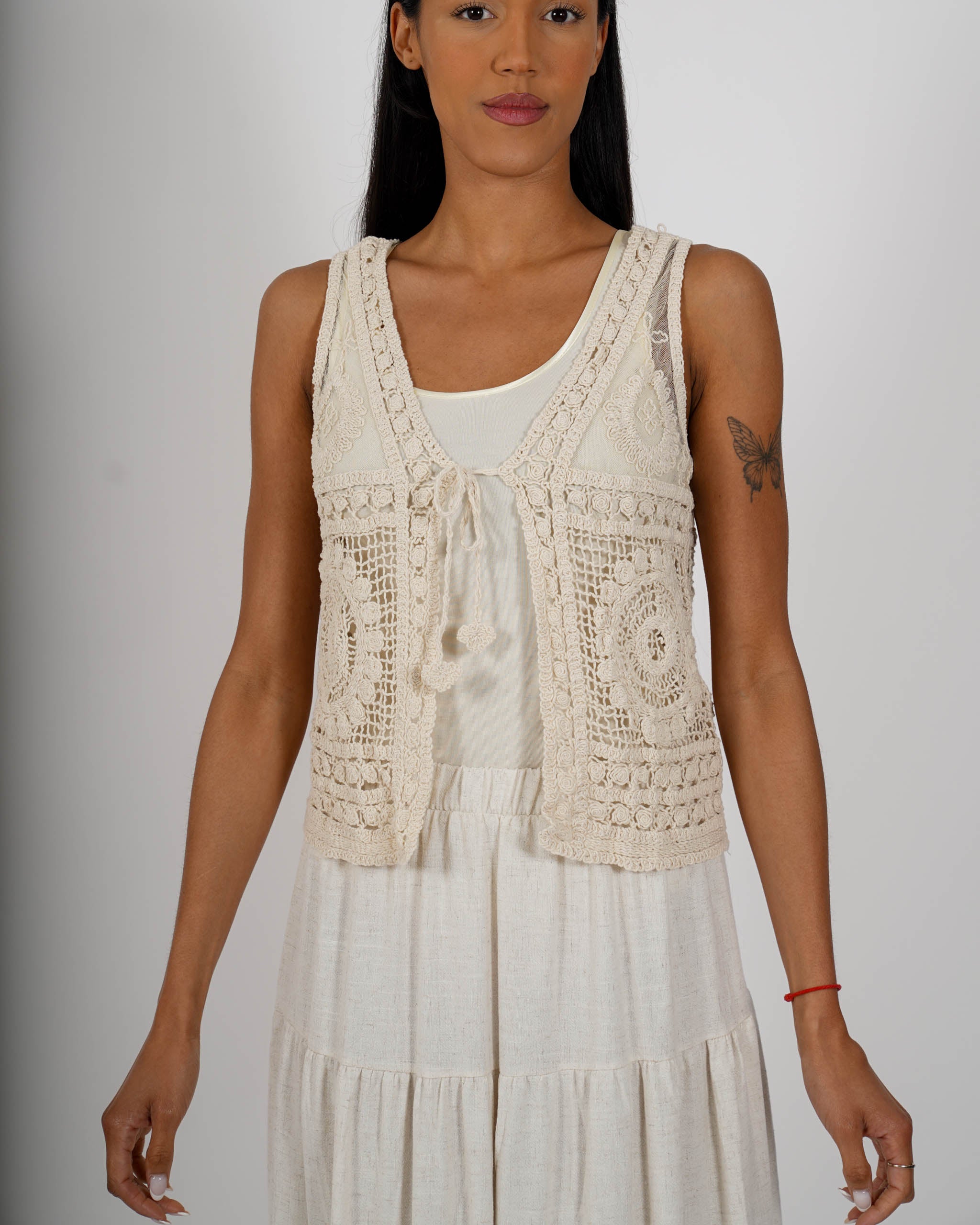 Gilet in filo di cotone macramé - Crotalo
