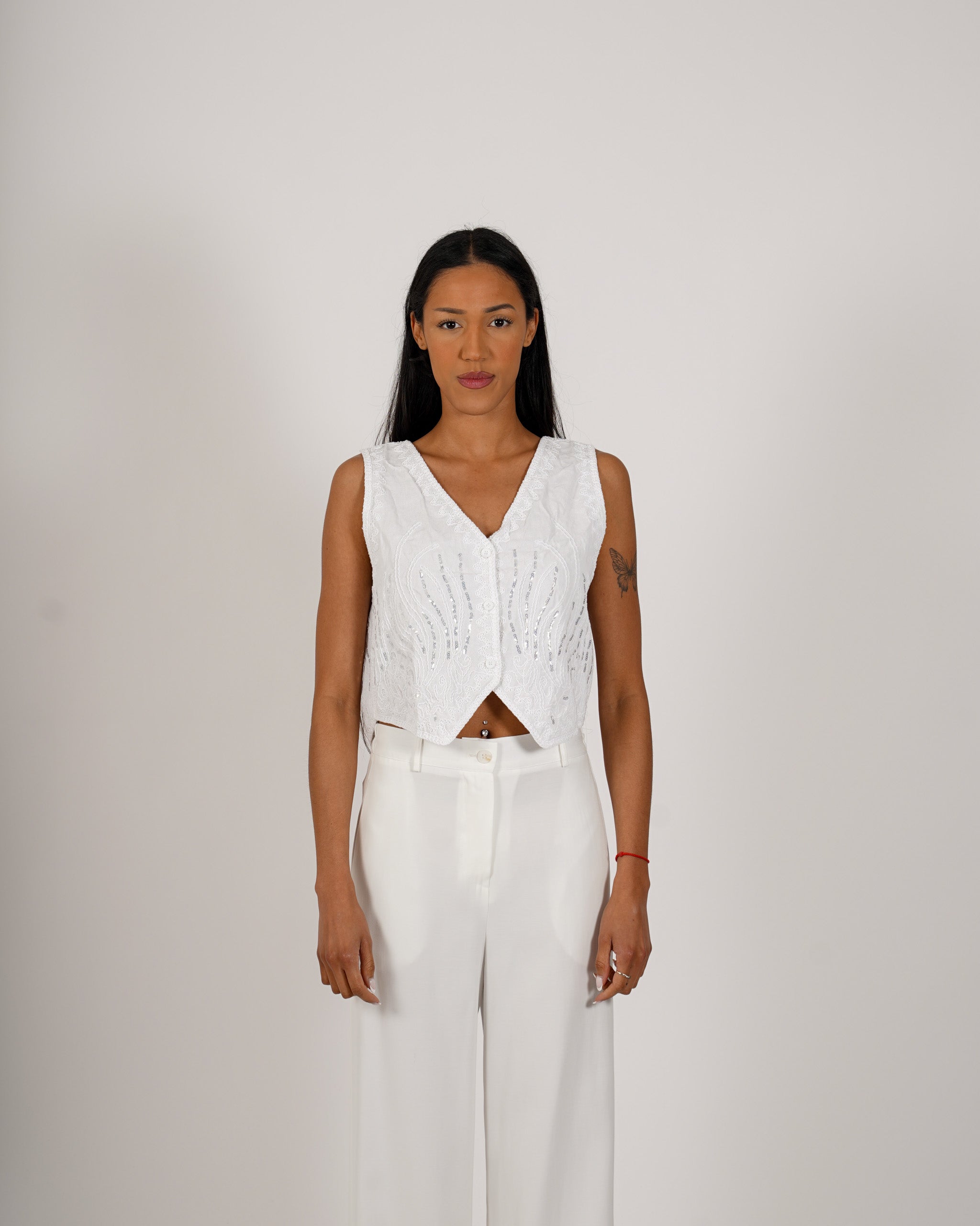 Gilet con paillettes in cotone - Mussola