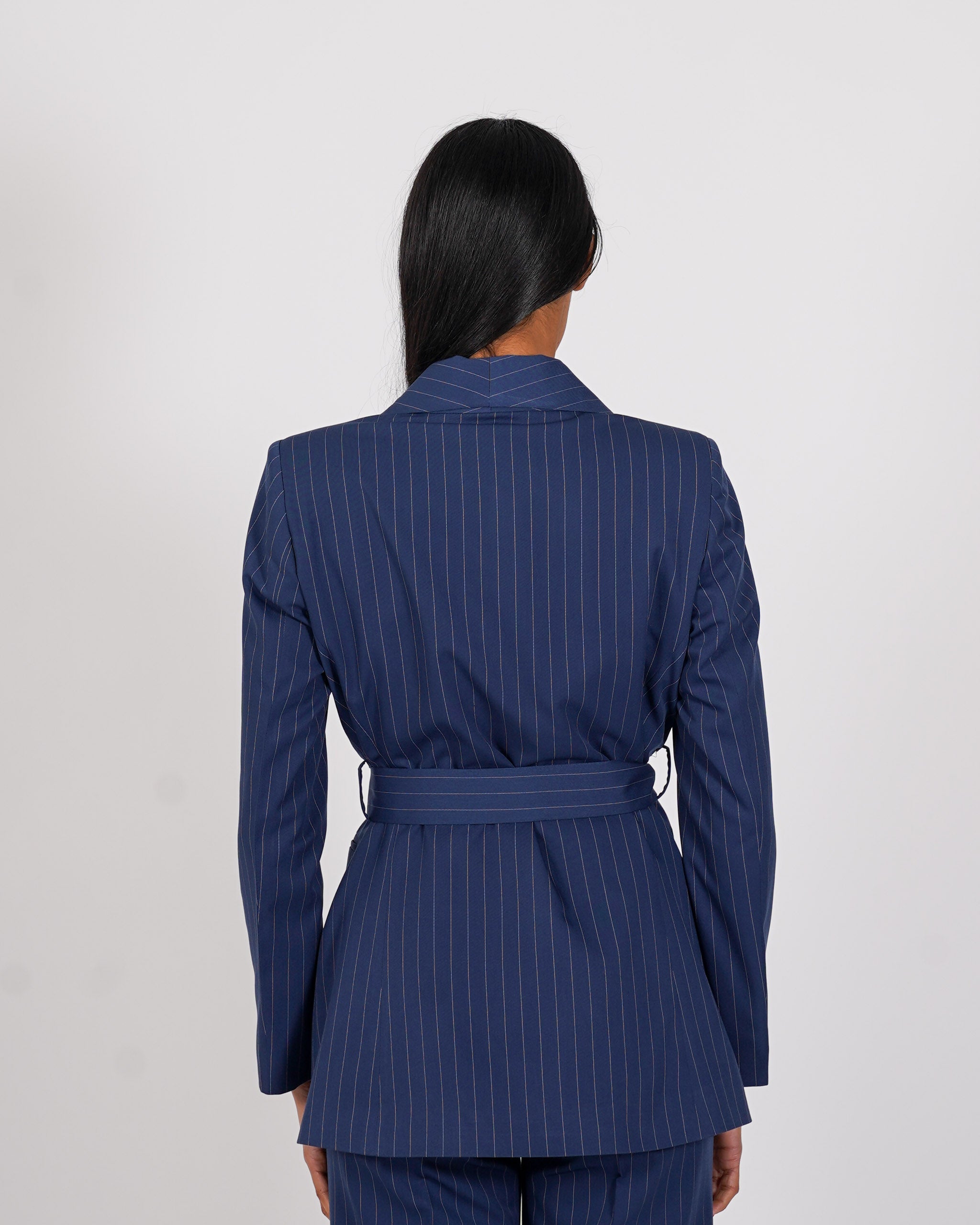 Giacca sciallata gessata con cintura - Biferno