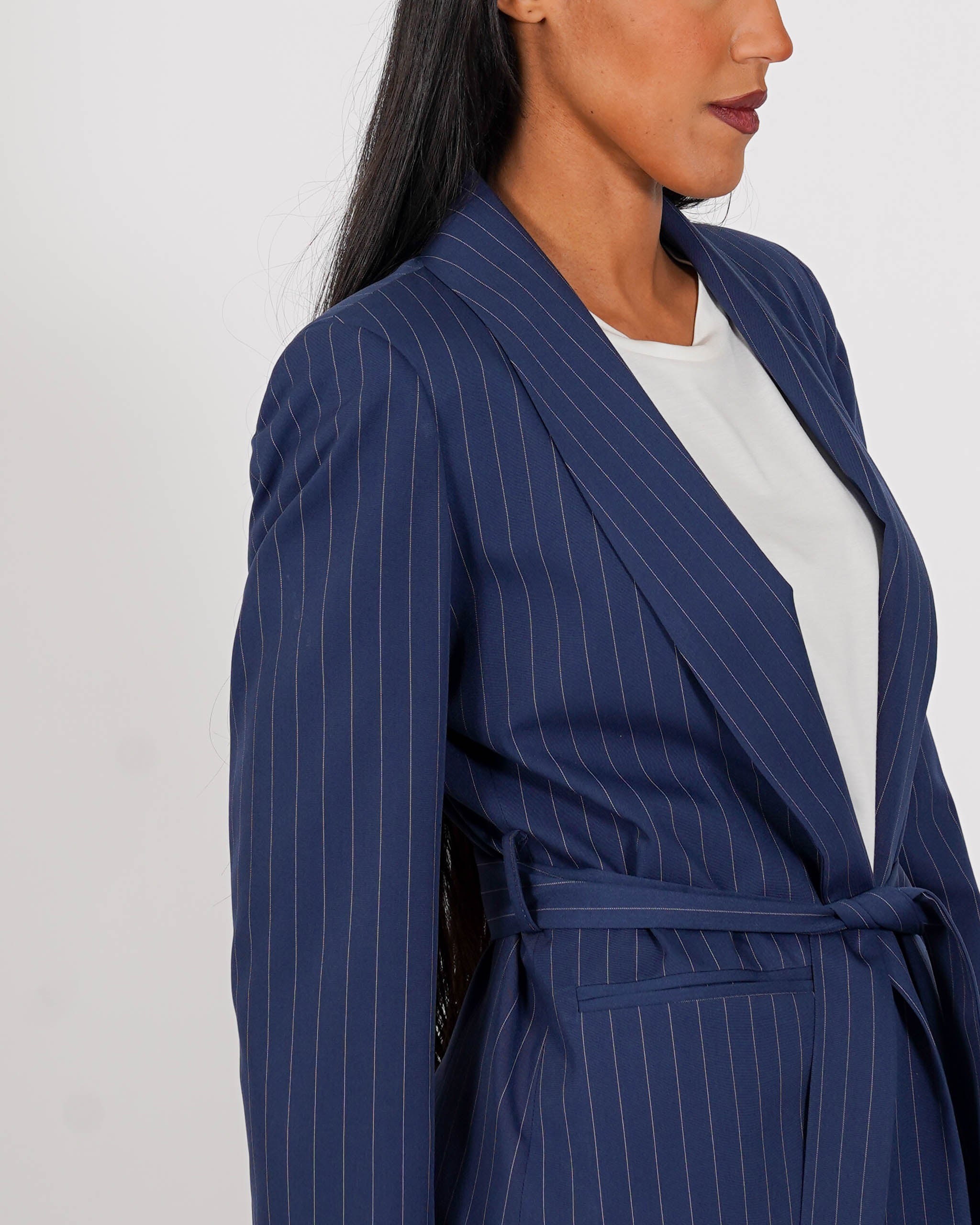 Giacca sciallata gessata con cintura - Biferno