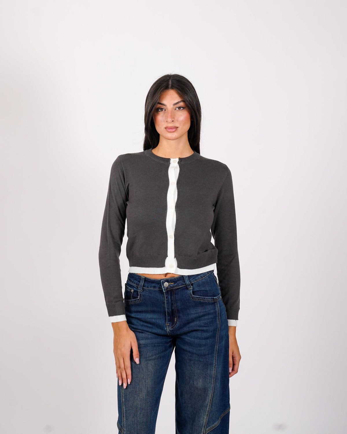 Cardigan in maglia con profilo in contrasto - Tavola