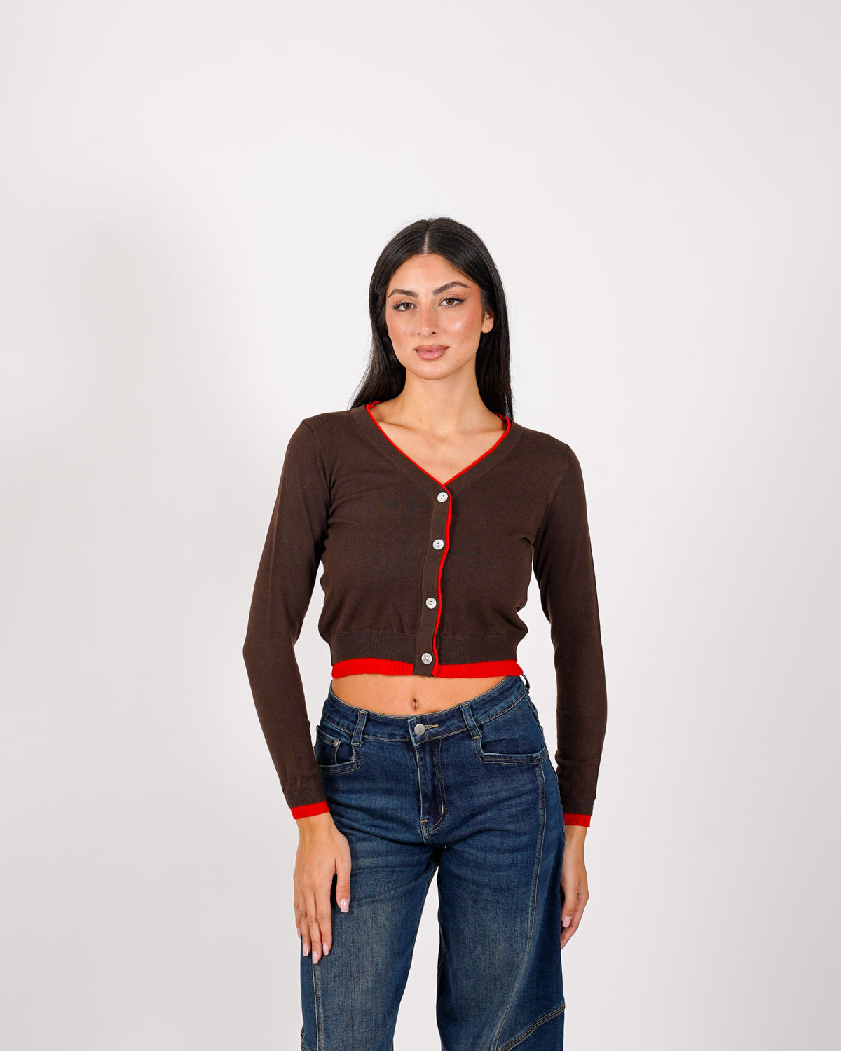 Cardigan slim con profilo in contrasto - Aguilera
