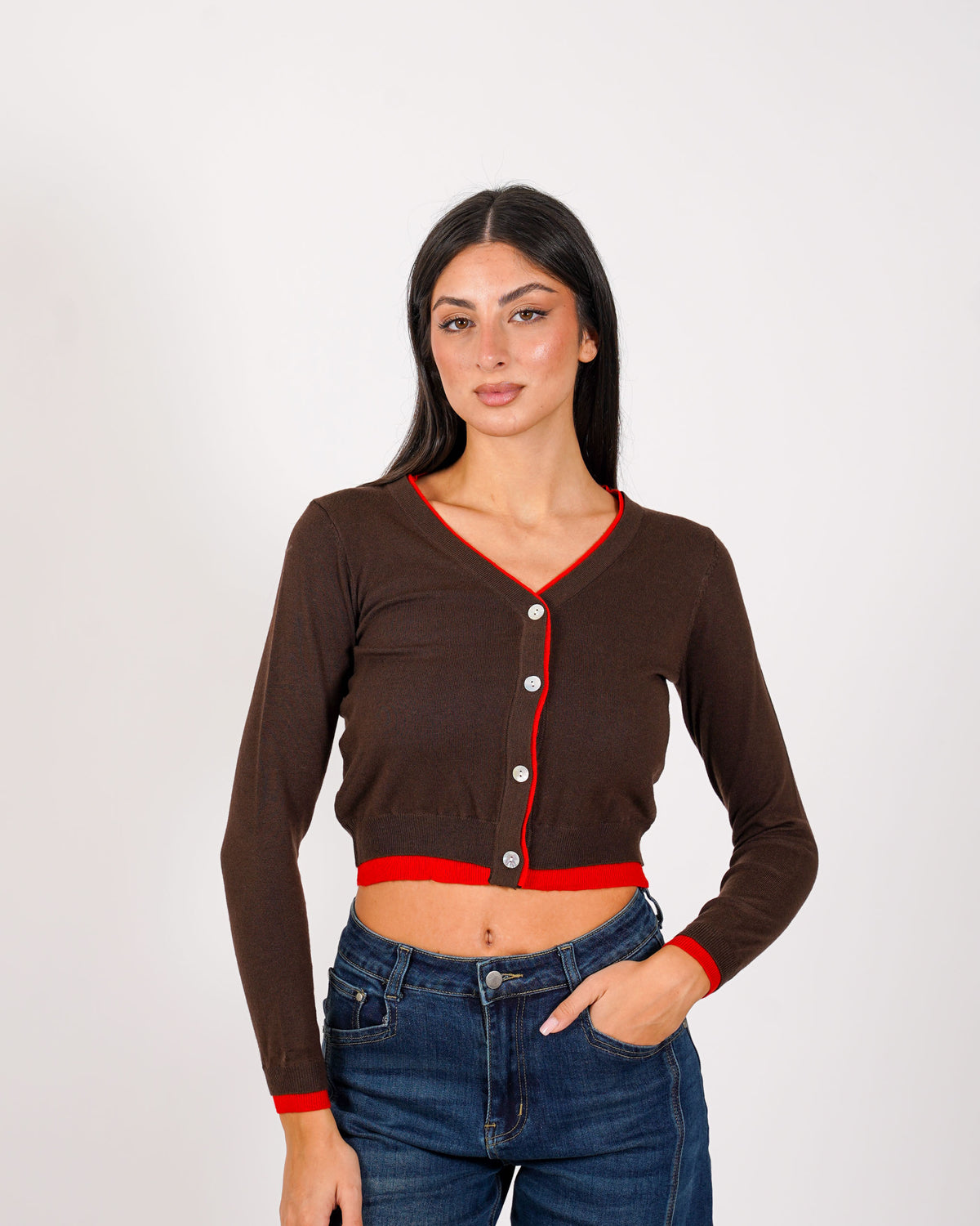 Cardigan slim con profilo in contrasto - Aguilera