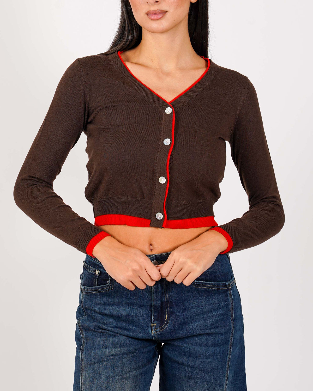 Cardigan slim con profilo in contrasto - Aguilera