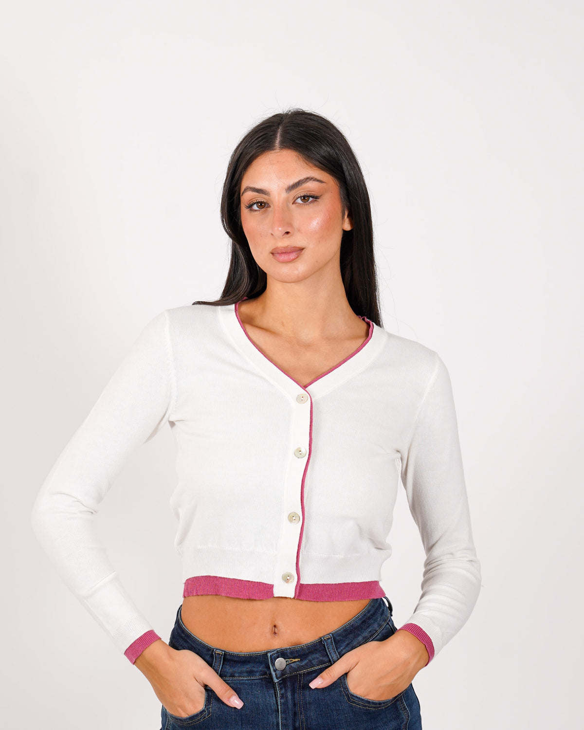 Cardigan slim con profilo in contrasto - Aguilera