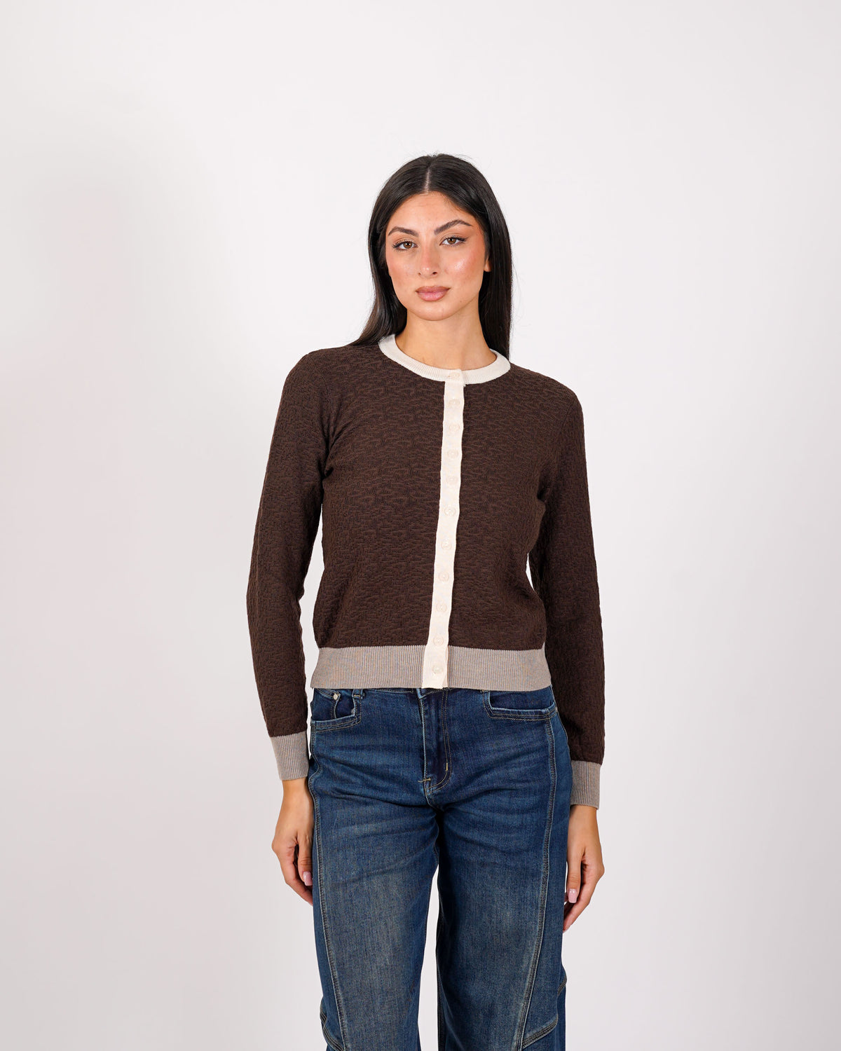 Cardigan multicolor in maglia con bottoni - Akiba