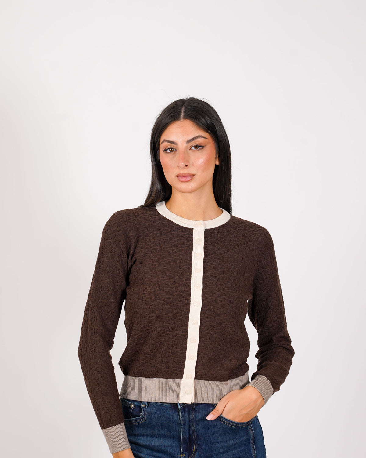 Cardigan multicolor in maglia con bottoni - Akiba