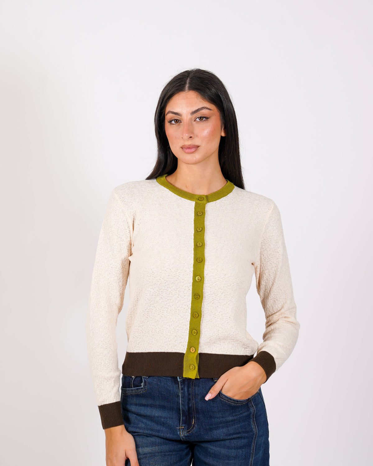 Cardigan multicolor in maglia con bottoni - Akiba