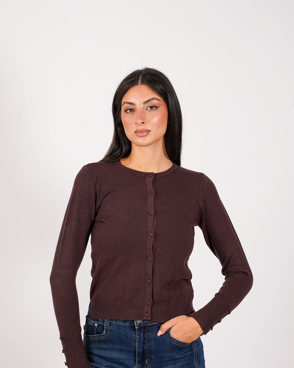 Cardigan in maglia con bottoni tono su tono - Miglio