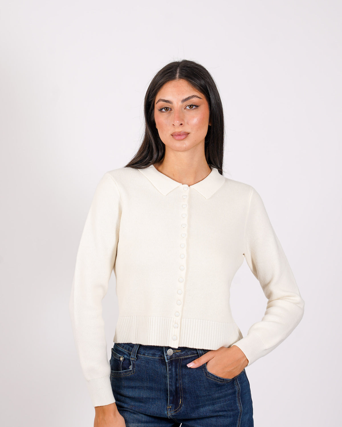 Cardigan in maglia con bottoni tono su tono - Miglio