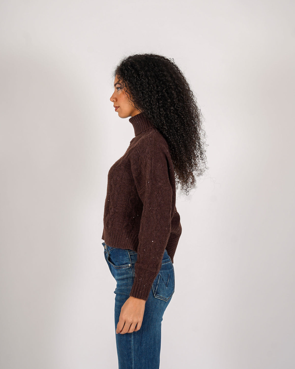 Maglia collo alto con trama a treccia e paillettes - Antuna