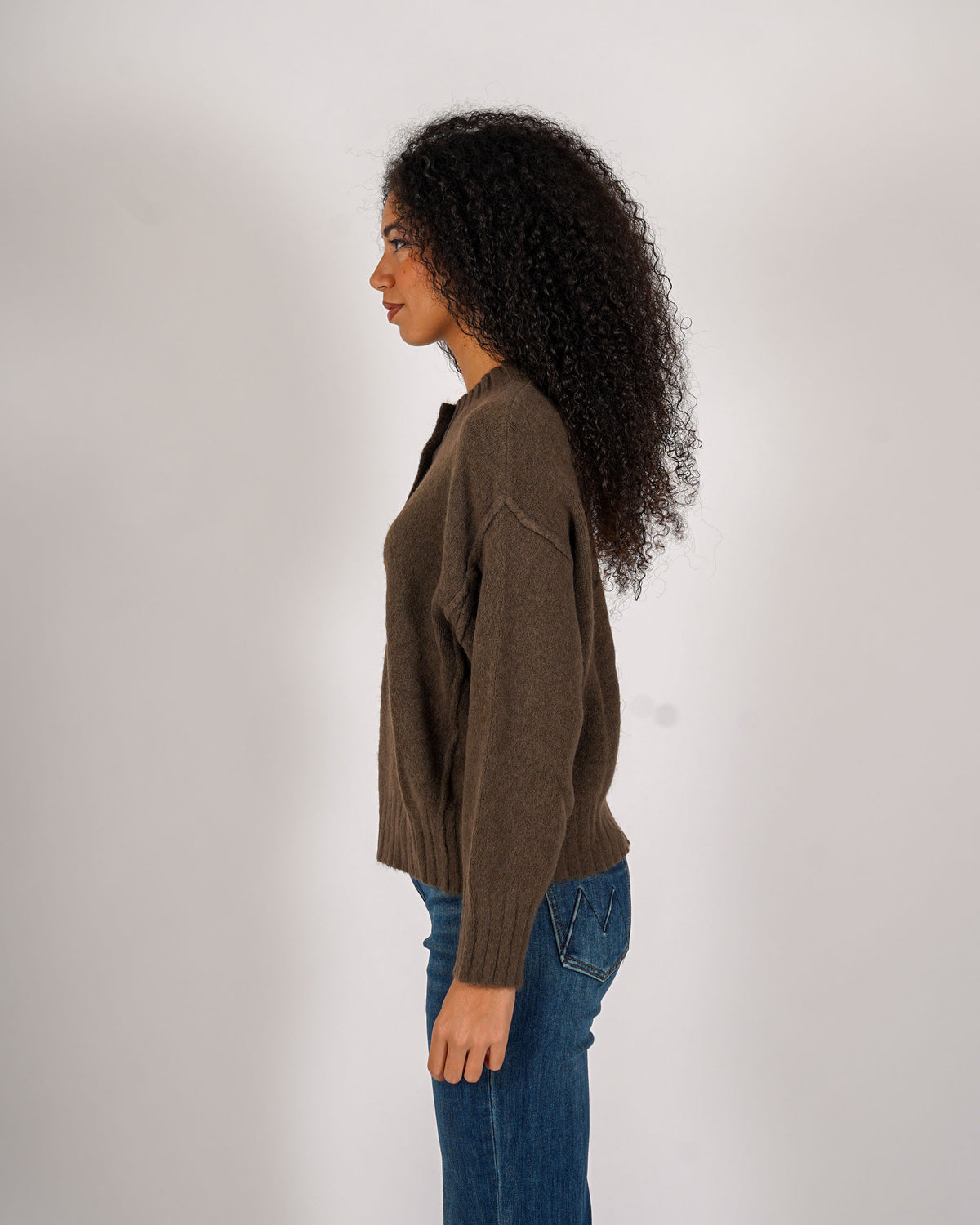 Maglia collo alto con bottoni - Asparaga
