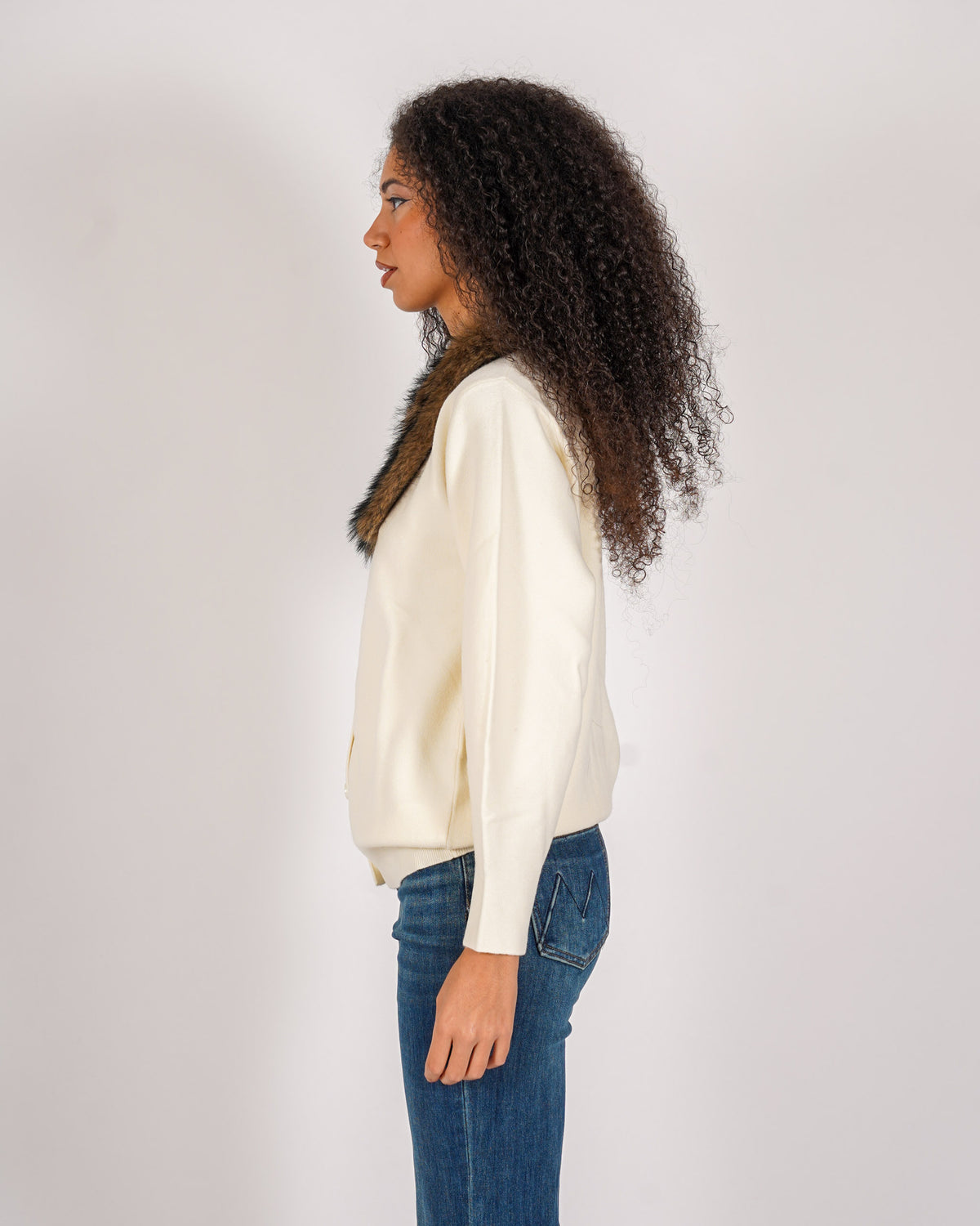 Cardigan in maglia con collo in ecofur - Bellina