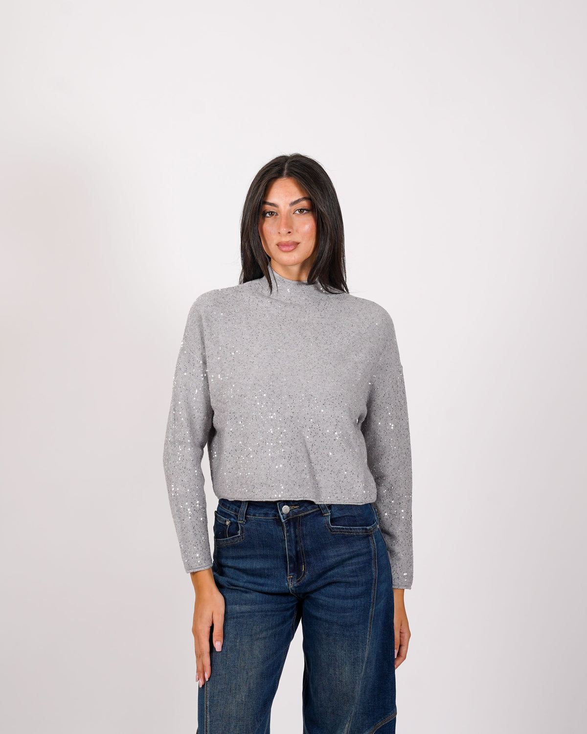 Maglia collo alto in mano viscosa con dettagli lurex - Romagnola