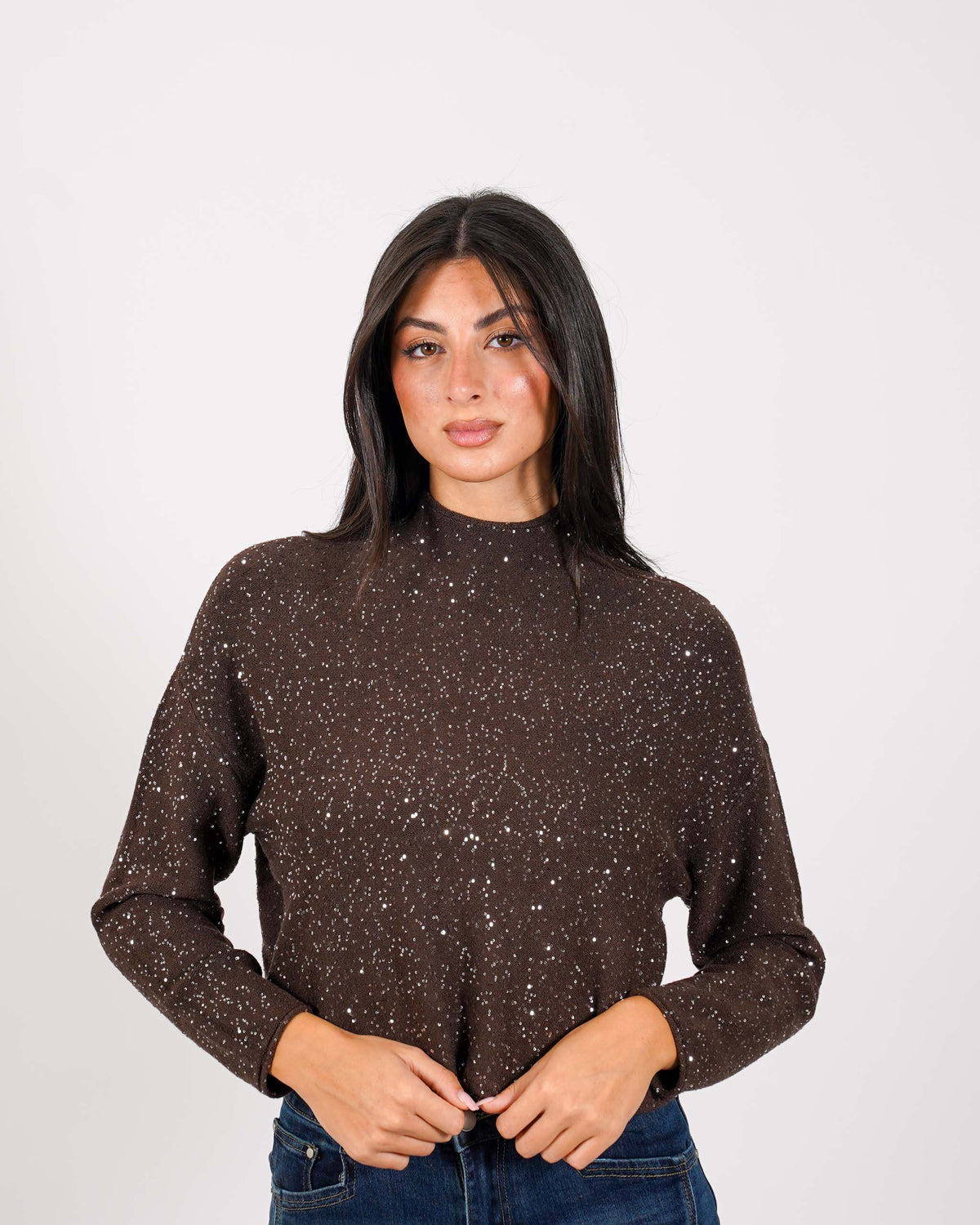 Maglia collo alto in mano viscosa con dettagli lurex - Romagnola