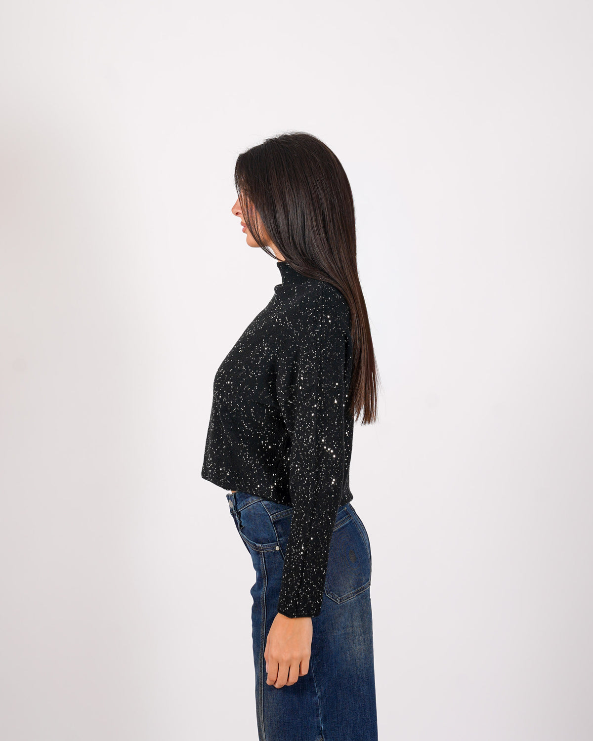 Maglia collo alto in mano viscosa con dettagli lurex - Romagnola