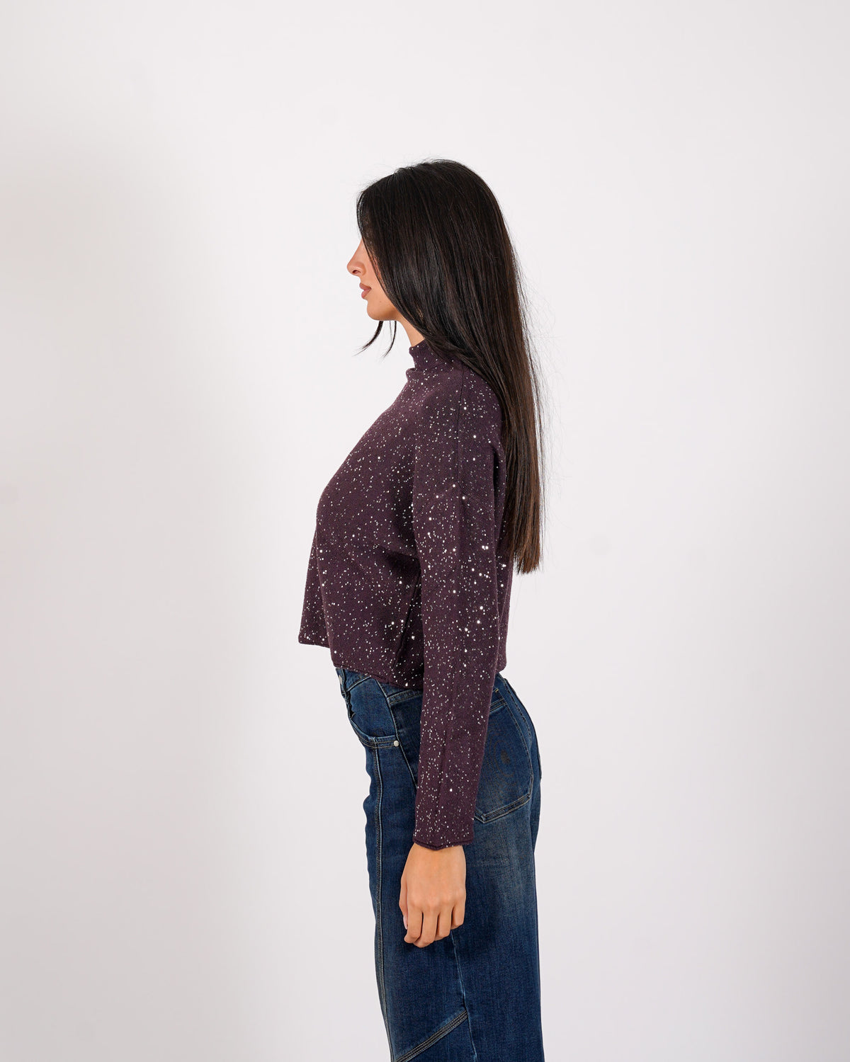 Maglia collo alto in mano viscosa con dettagli lurex - Romagnola