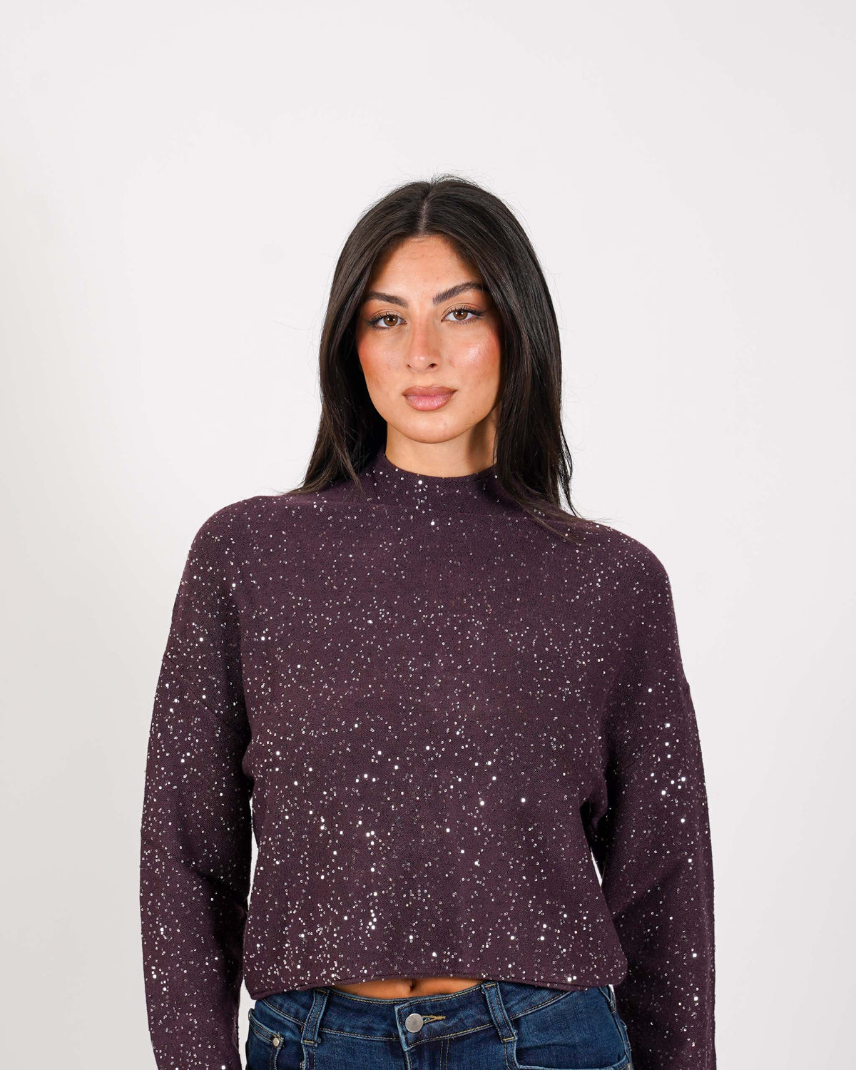 Maglia collo alto in mano viscosa con dettagli lurex - Romagnola