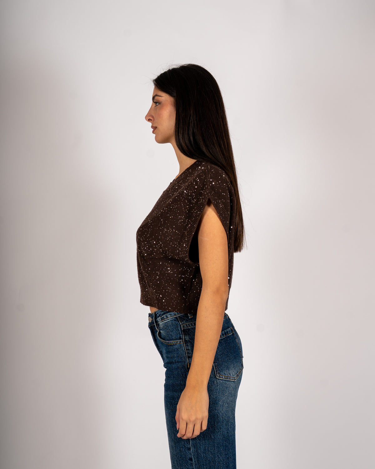Maglia girocollo cropped full paillettes - Veneta