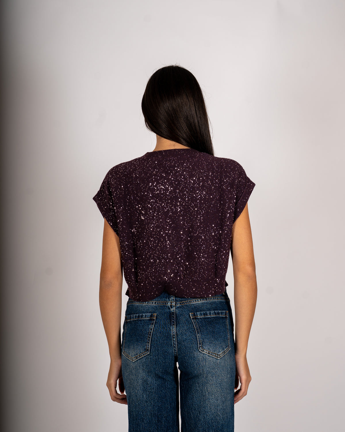 Maglia girocollo cropped full paillettes - Veneta