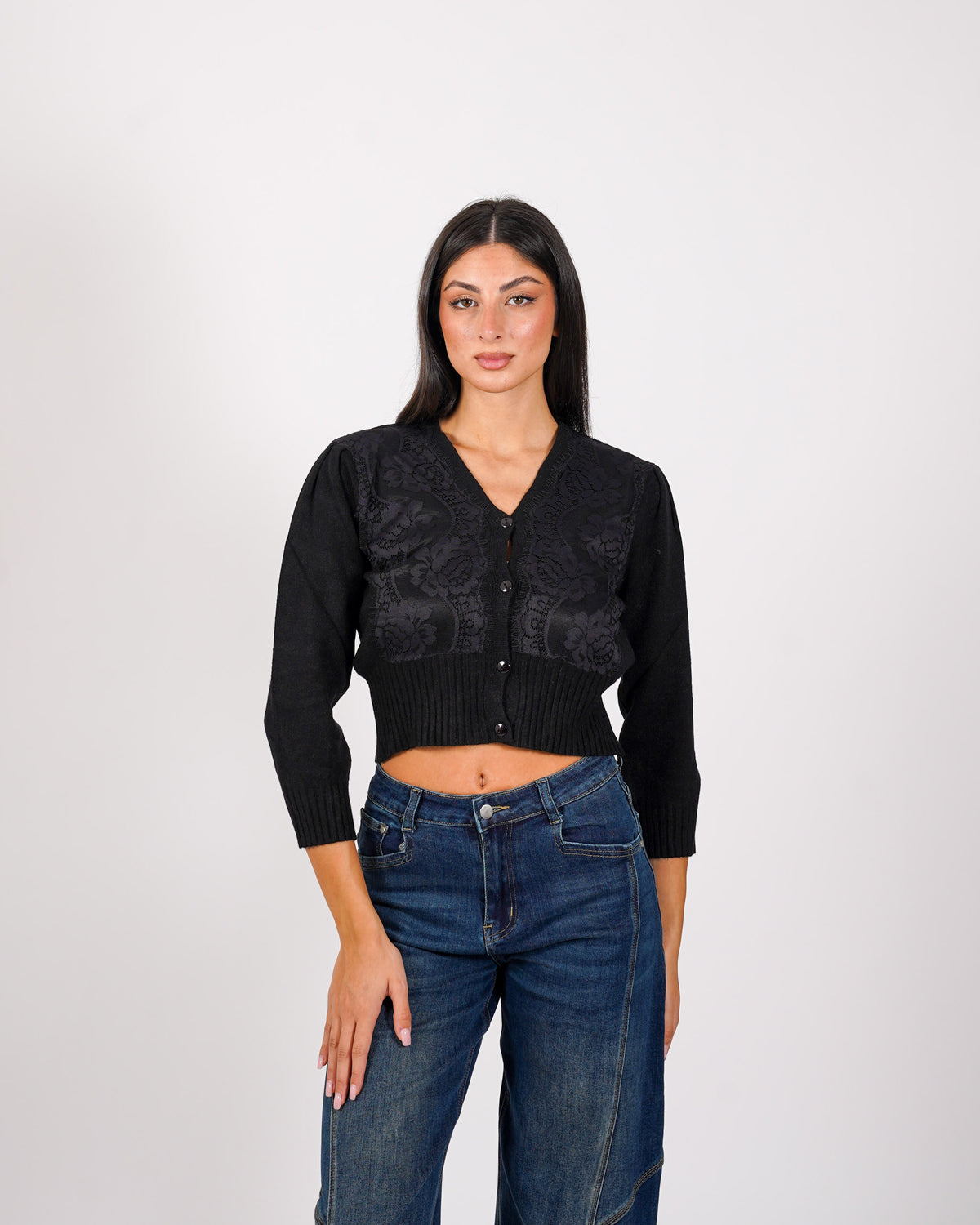 Cardigan in maglia con ricamo macramè - Sicula