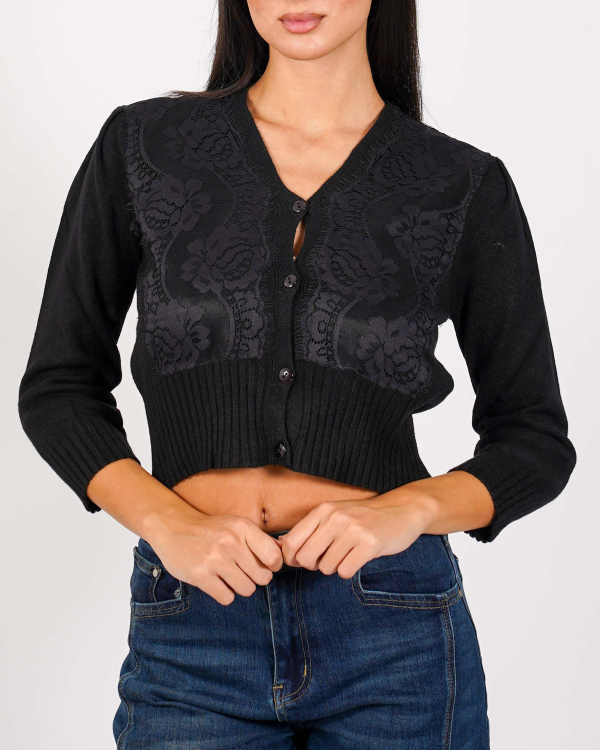 Cardigan in maglia con ricamo macramè - Sicula