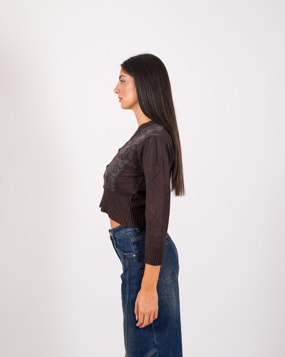 Cardigan in maglia con ricamo macramè - Sicula
