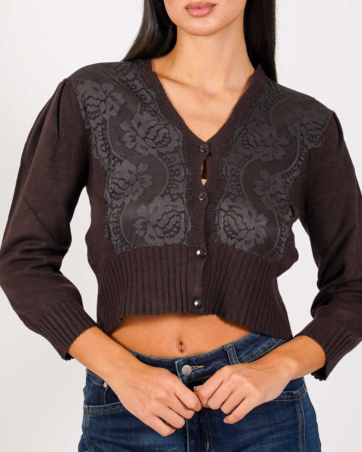 Cardigan in maglia con ricamo macramè - Sicula