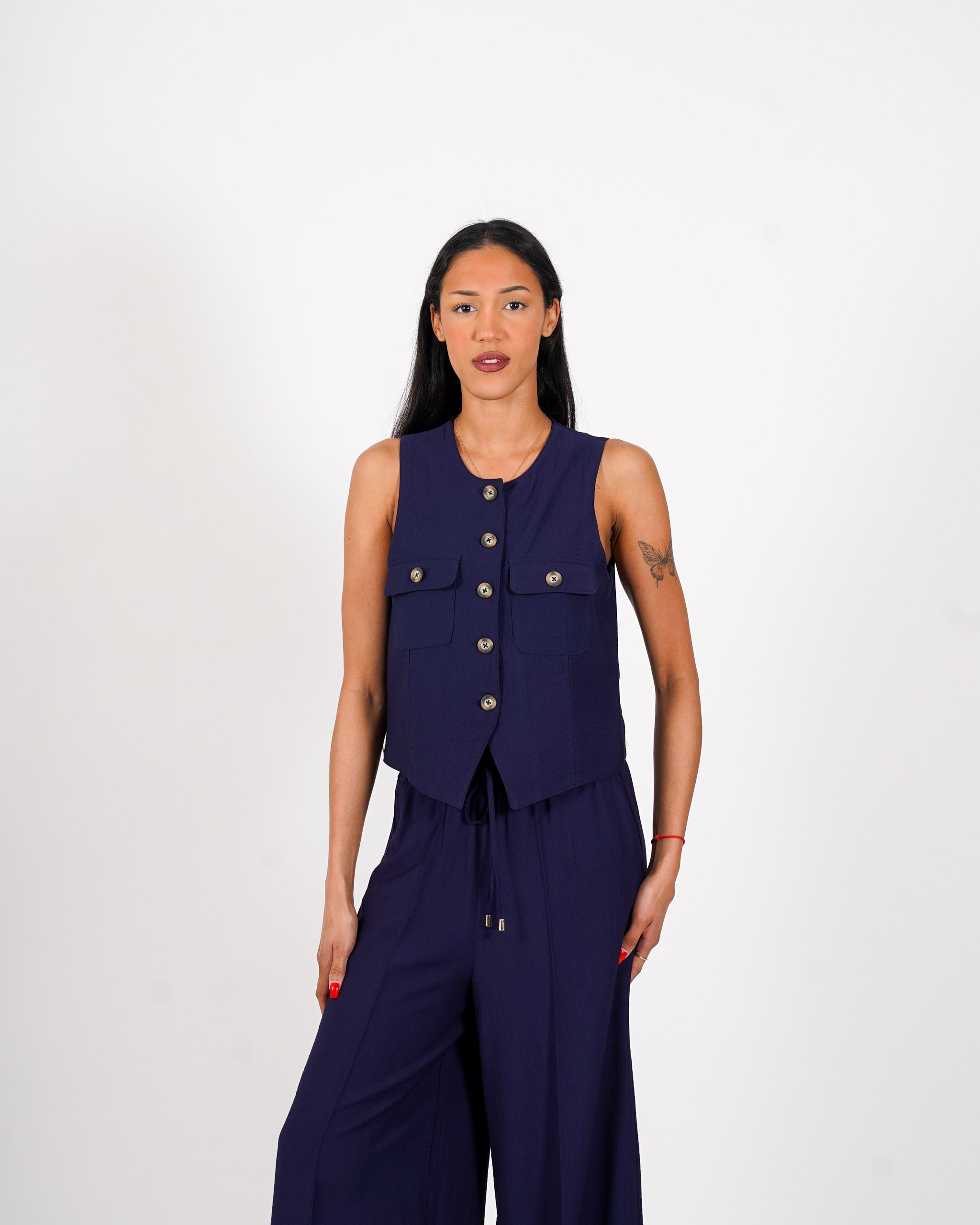 Coordinato gilet monopetto e pantalone regular fit - Calinda