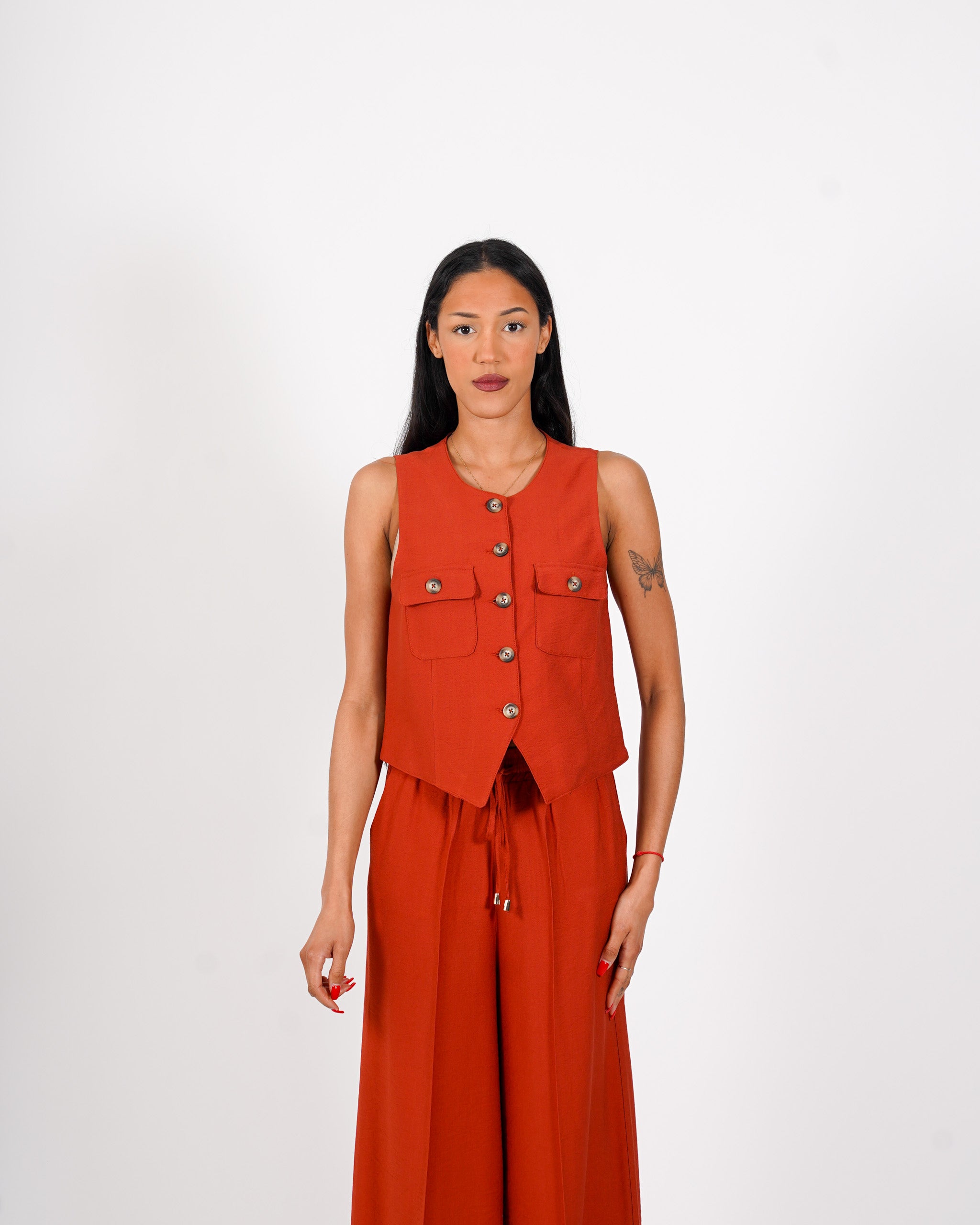 Coordinato gilet monopetto e pantalone regular fit - Calinda