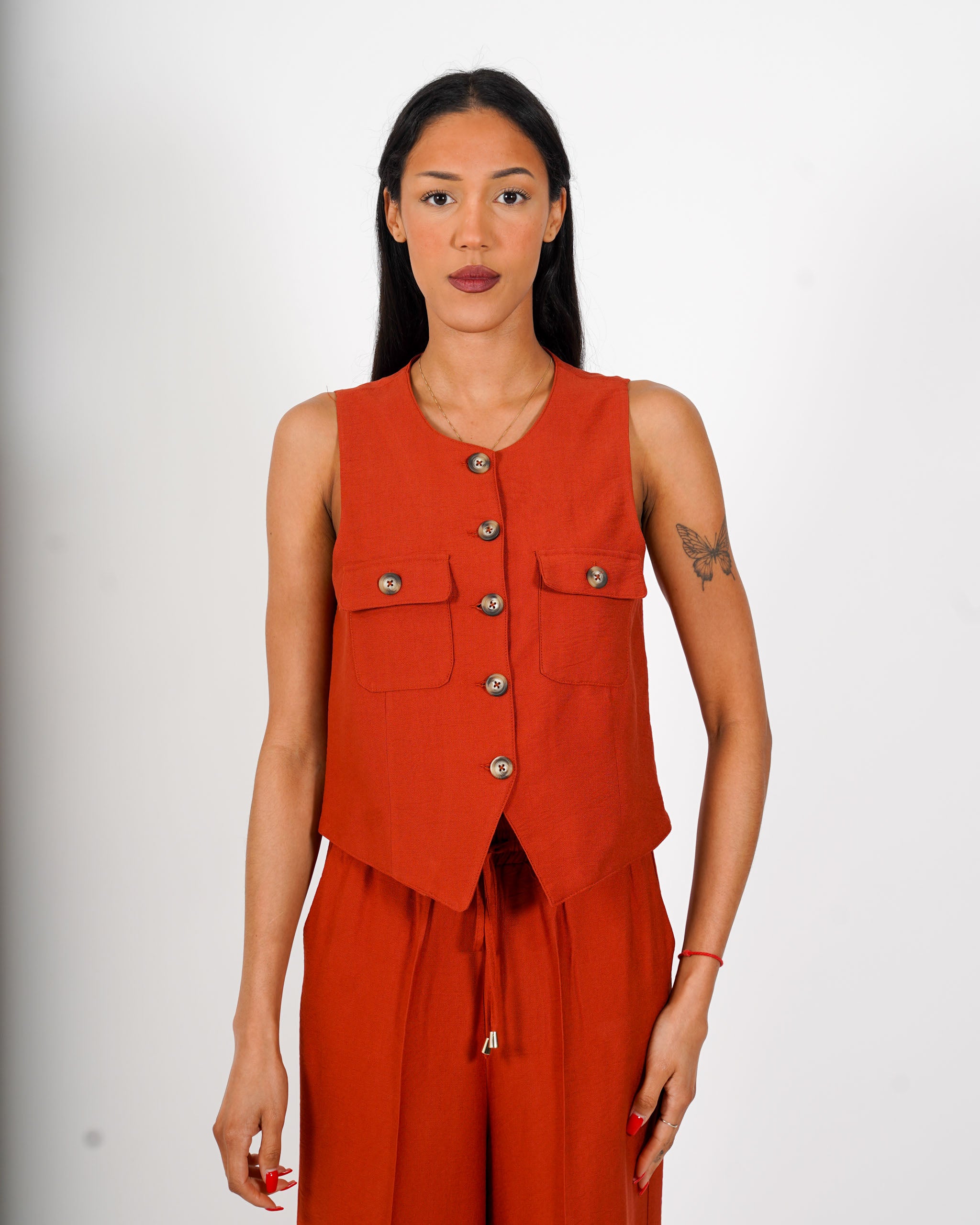 Coordinato gilet monopetto e pantalone regular fit - Calinda