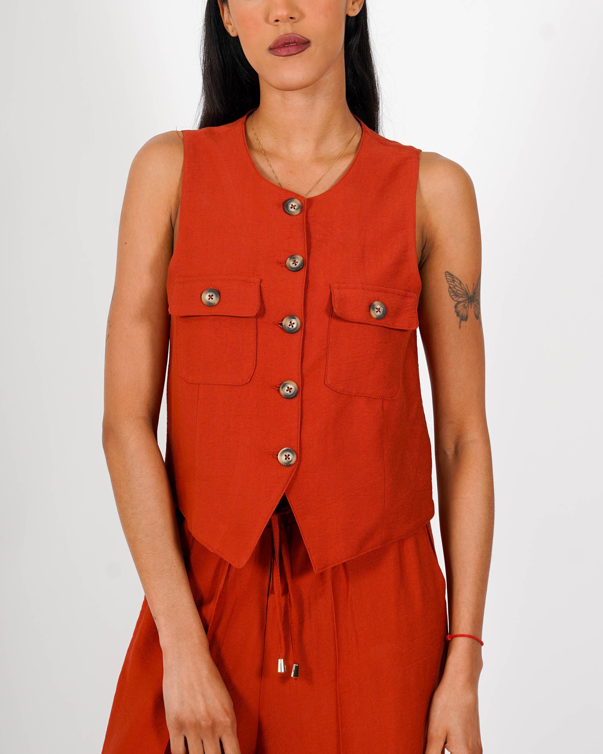 Coordinato gilet monopetto e pantalone regular fit - Calinda