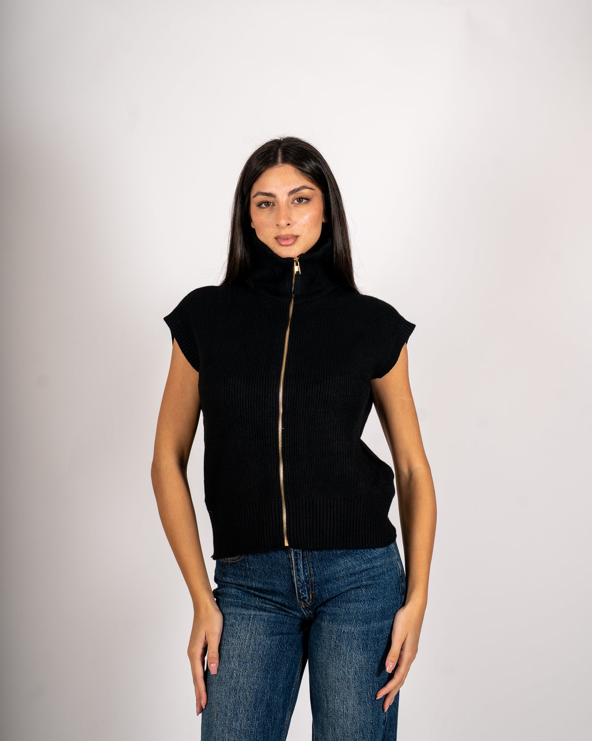 Gilet a costa con zip in mano viscosa - Turbata