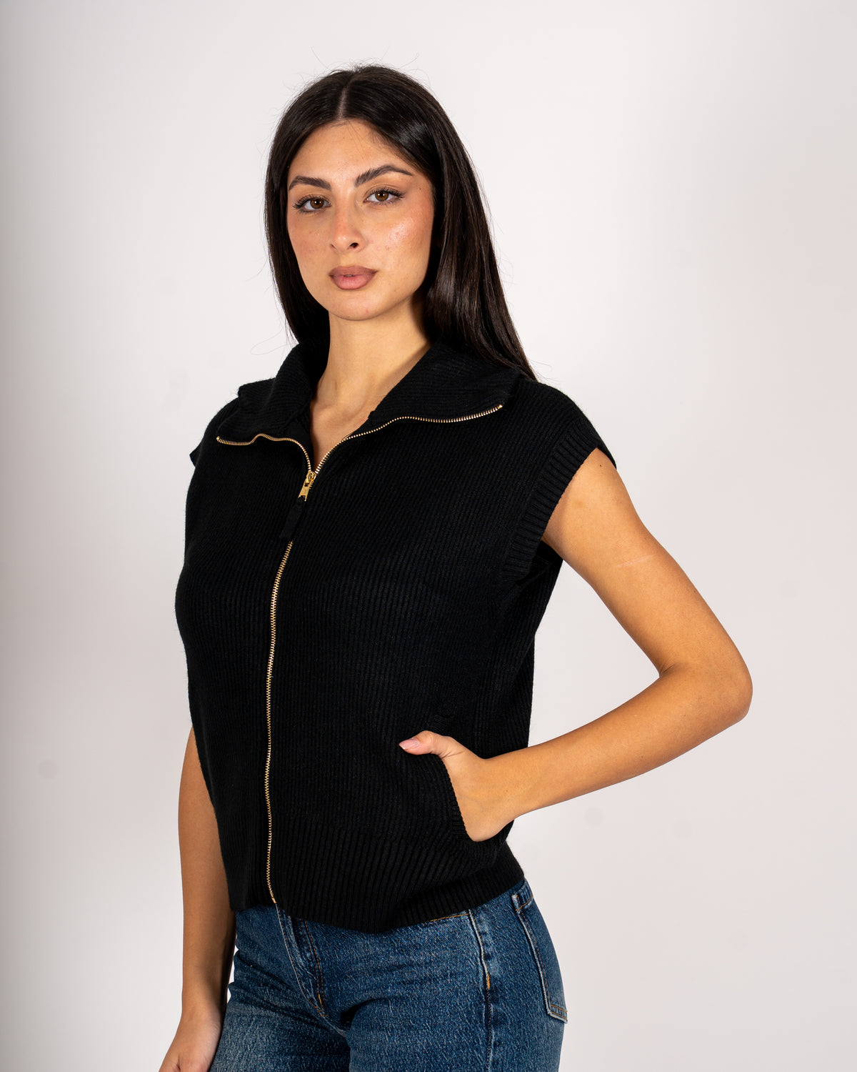 Gilet a costa con zip in mano viscosa - Turbata