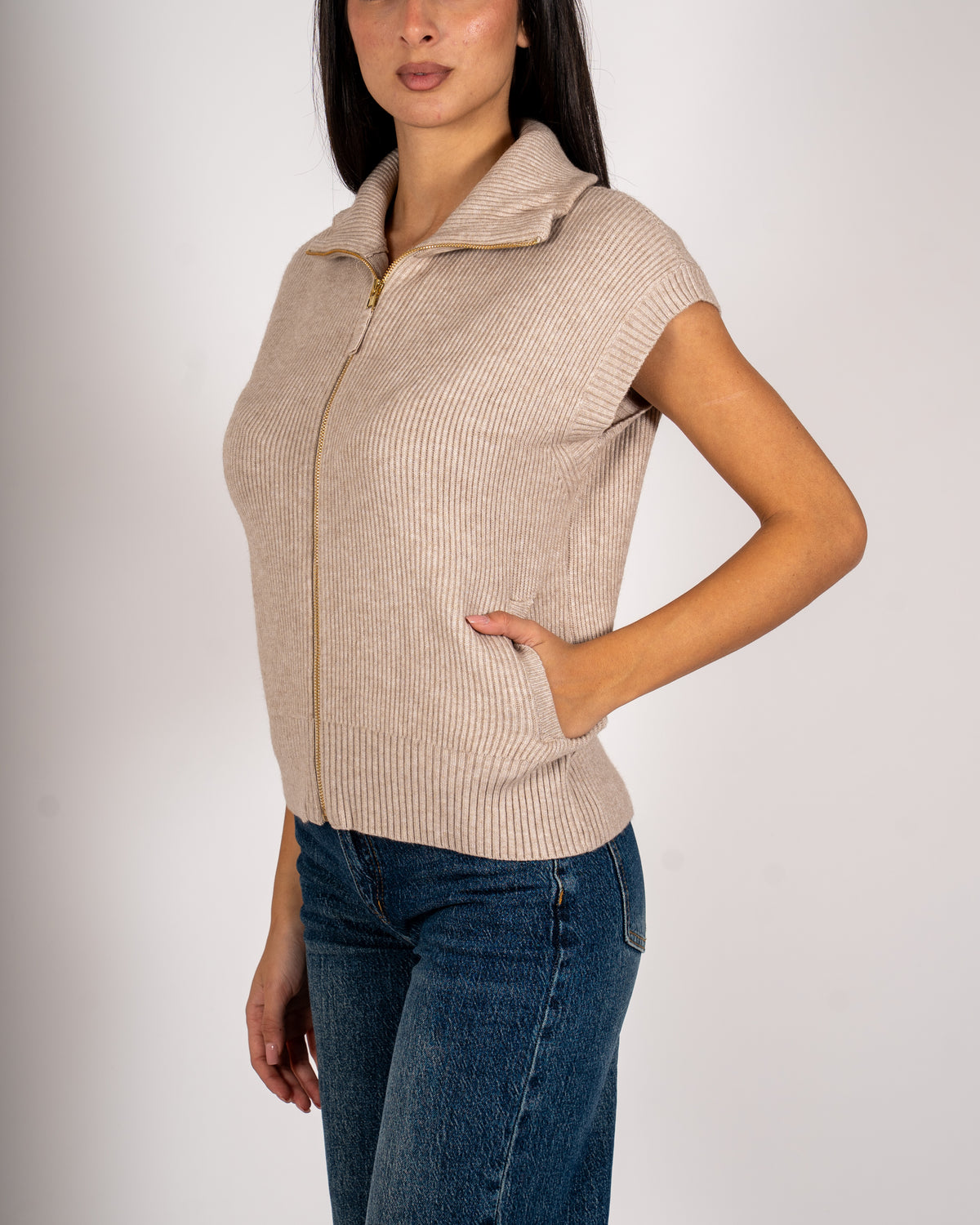 Gilet a costa con zip in mano viscosa - Turbata
