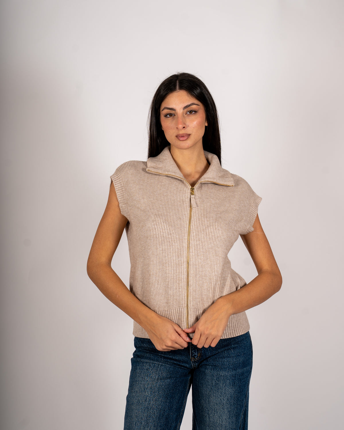 Gilet a costa con zip in mano viscosa - Turbata
