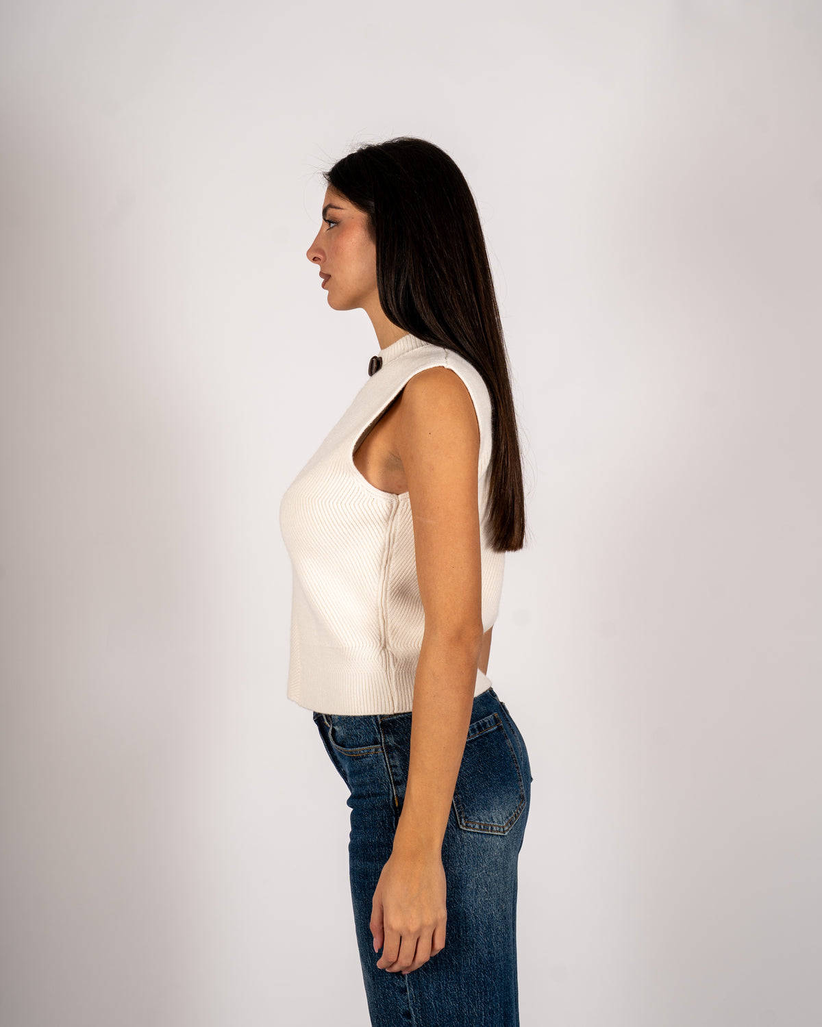Gilet a costa con fibia in contrasto in mano viscosa - Tranquilla