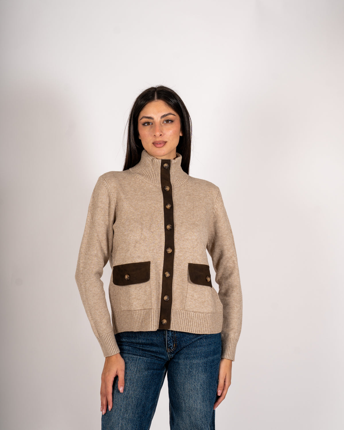 Cardigan in maglia con profilo in contrasto - Rubata