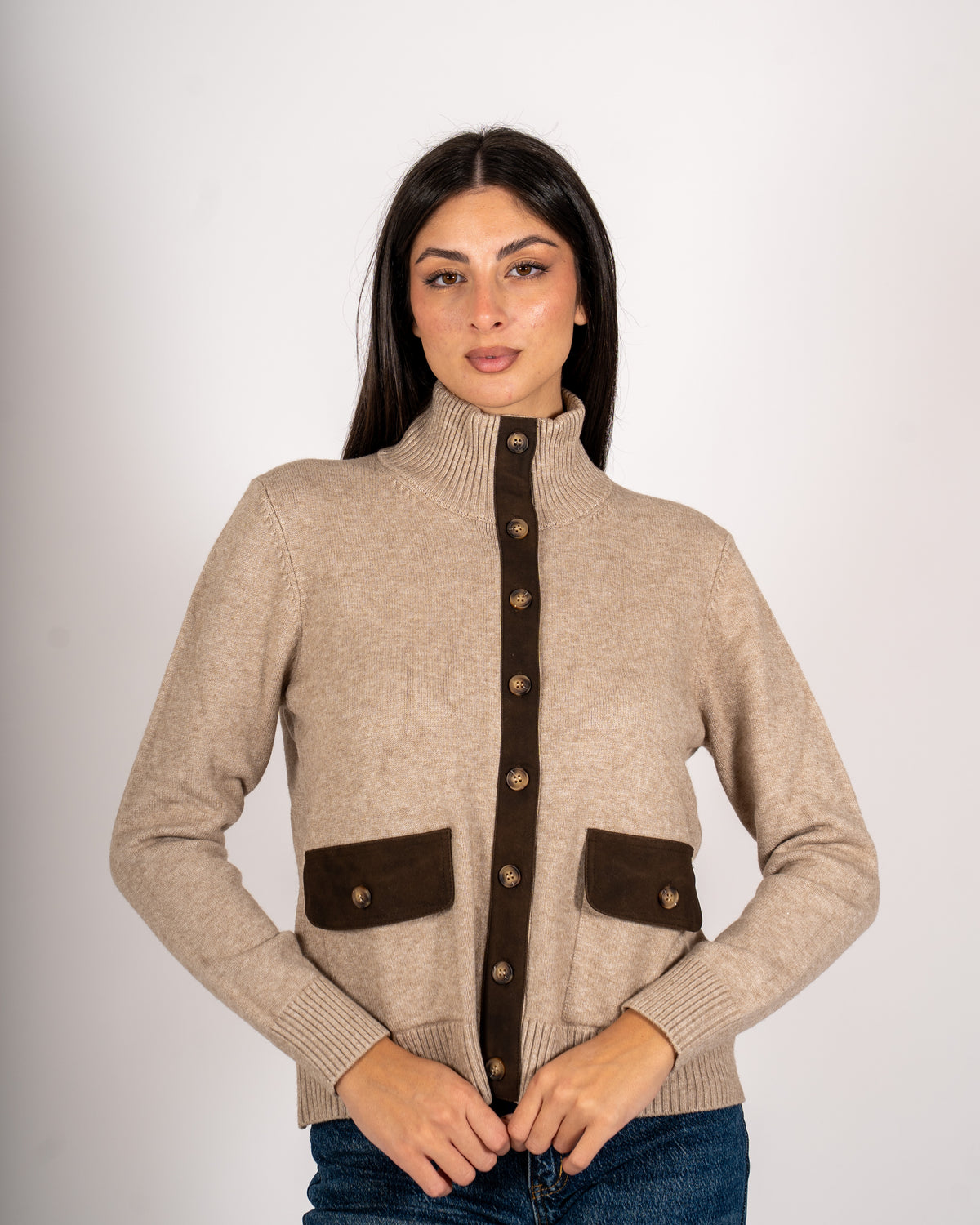 Cardigan in maglia con profilo in contrasto - Rubata