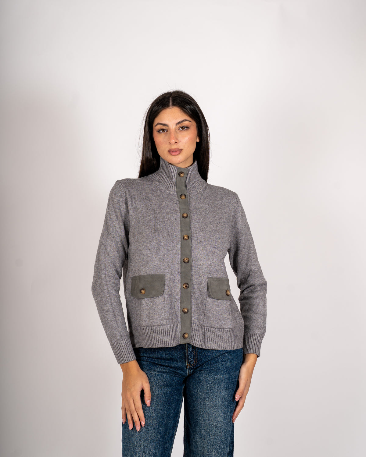 Cardigan in maglia con profilo in contrasto - Rubata