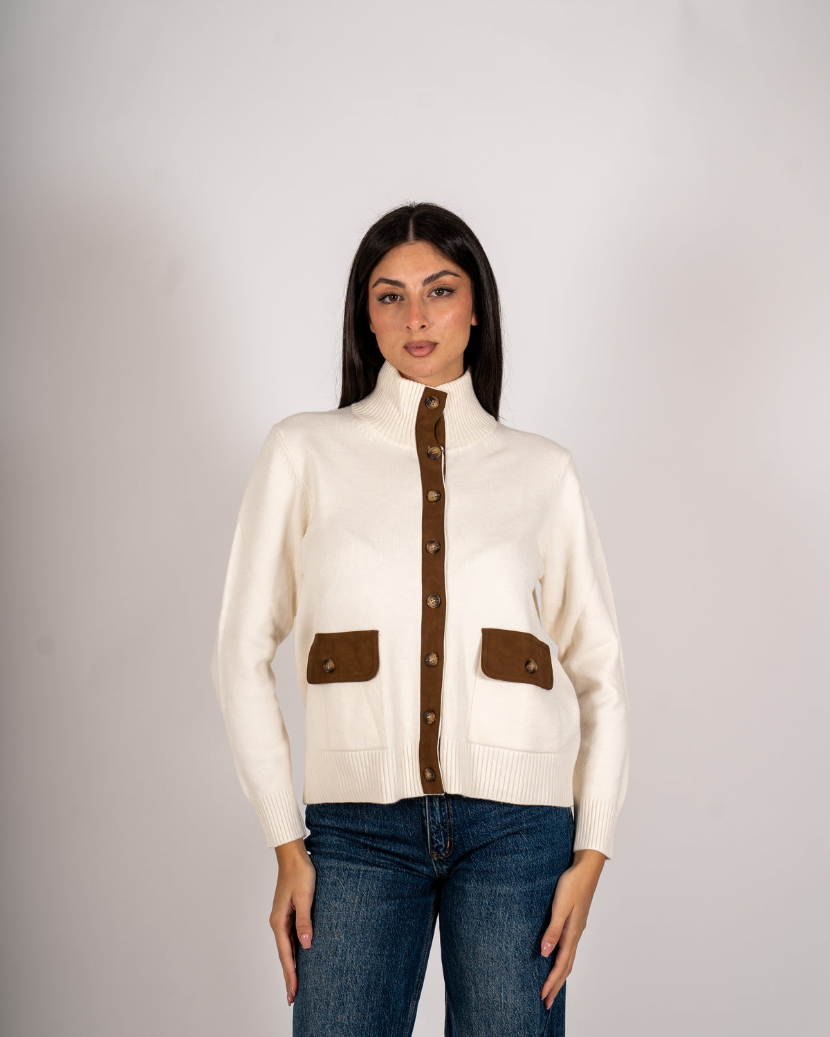 Cardigan in maglia con profilo in contrasto - Rubata