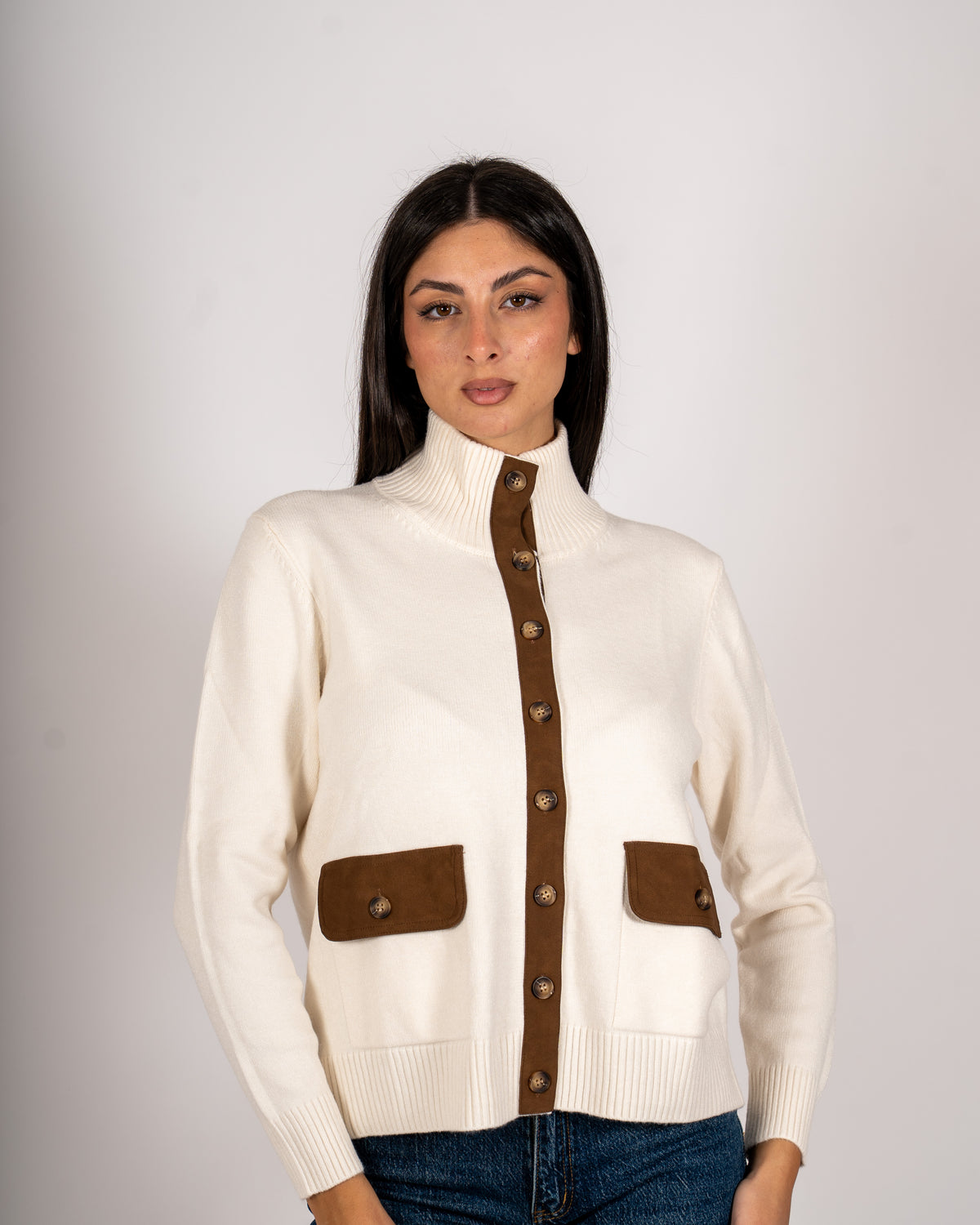 Cardigan in maglia con profilo in contrasto - Rubata