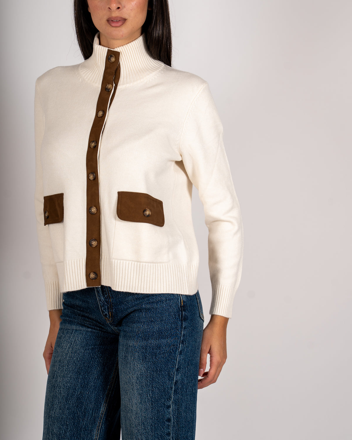Cardigan in maglia con profilo in contrasto - Rubata