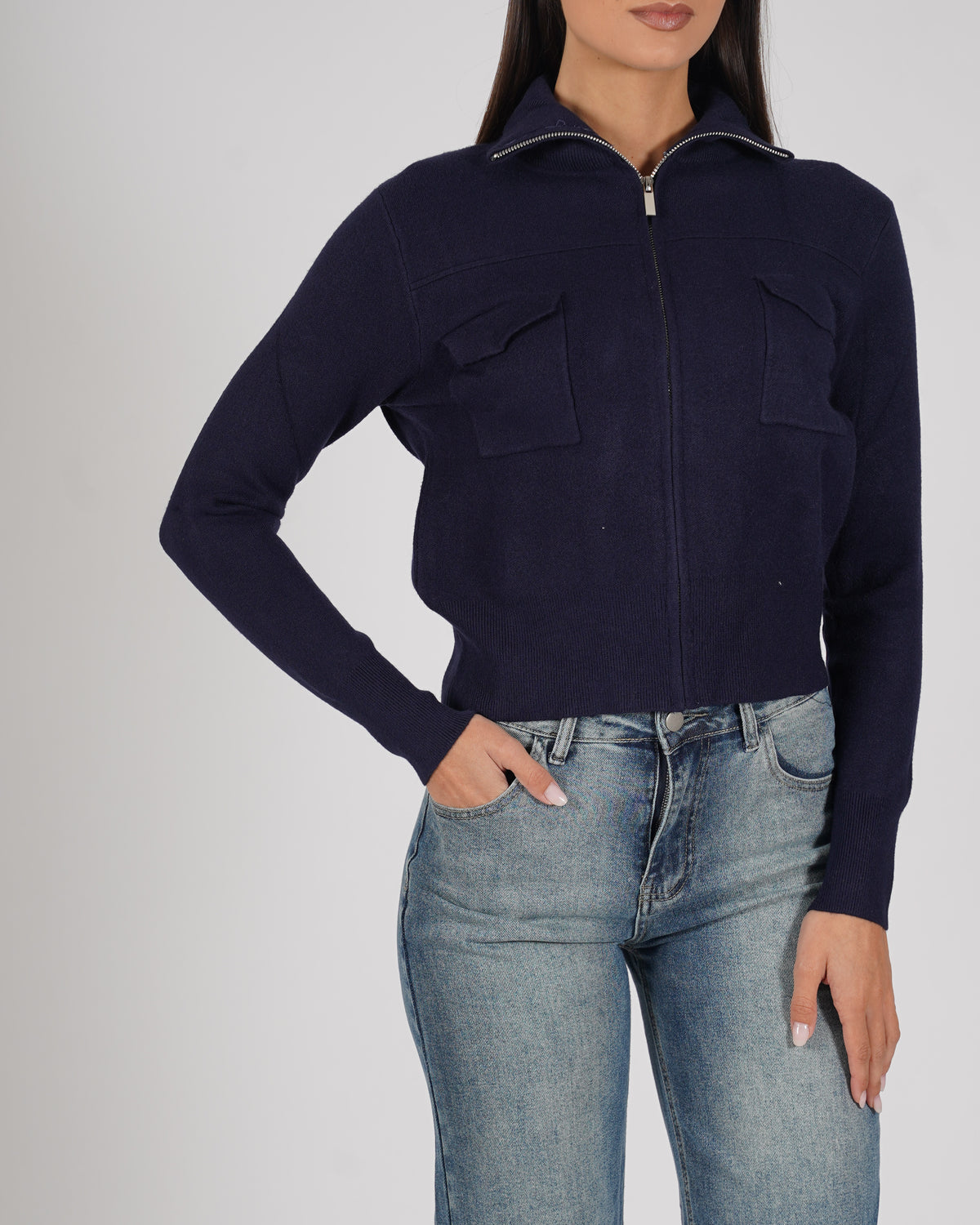 Cardigan slim con zip e tasche frontali - Docile
