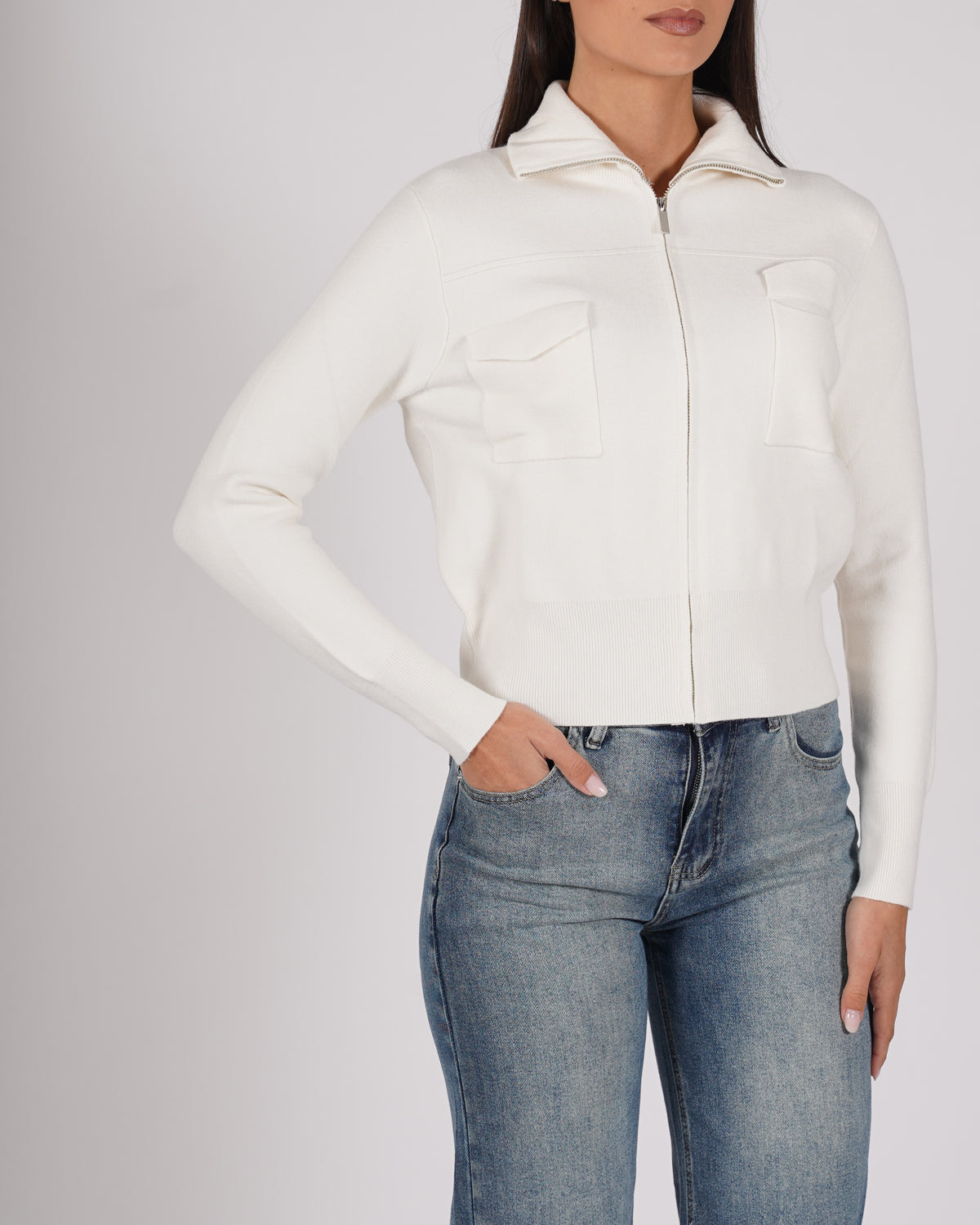 Cardigan slim con zip e tasche frontali - Docile