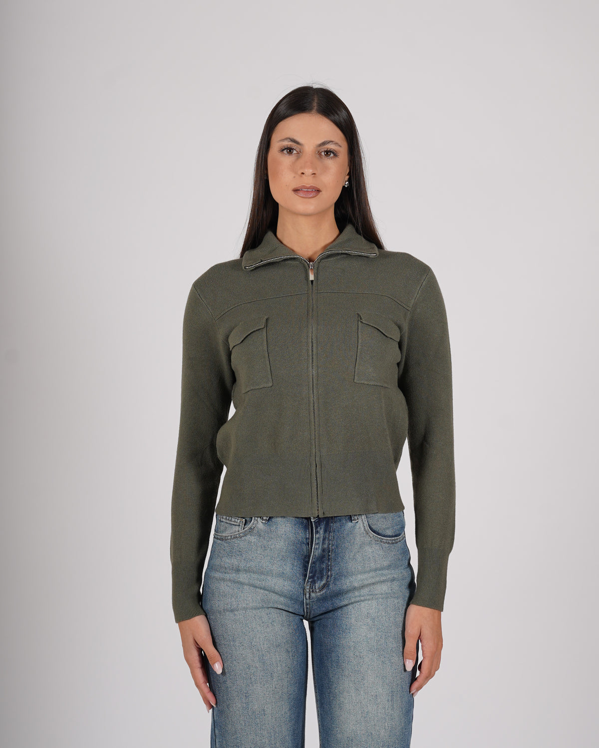 Cardigan slim con zip e tasche frontali - Docile