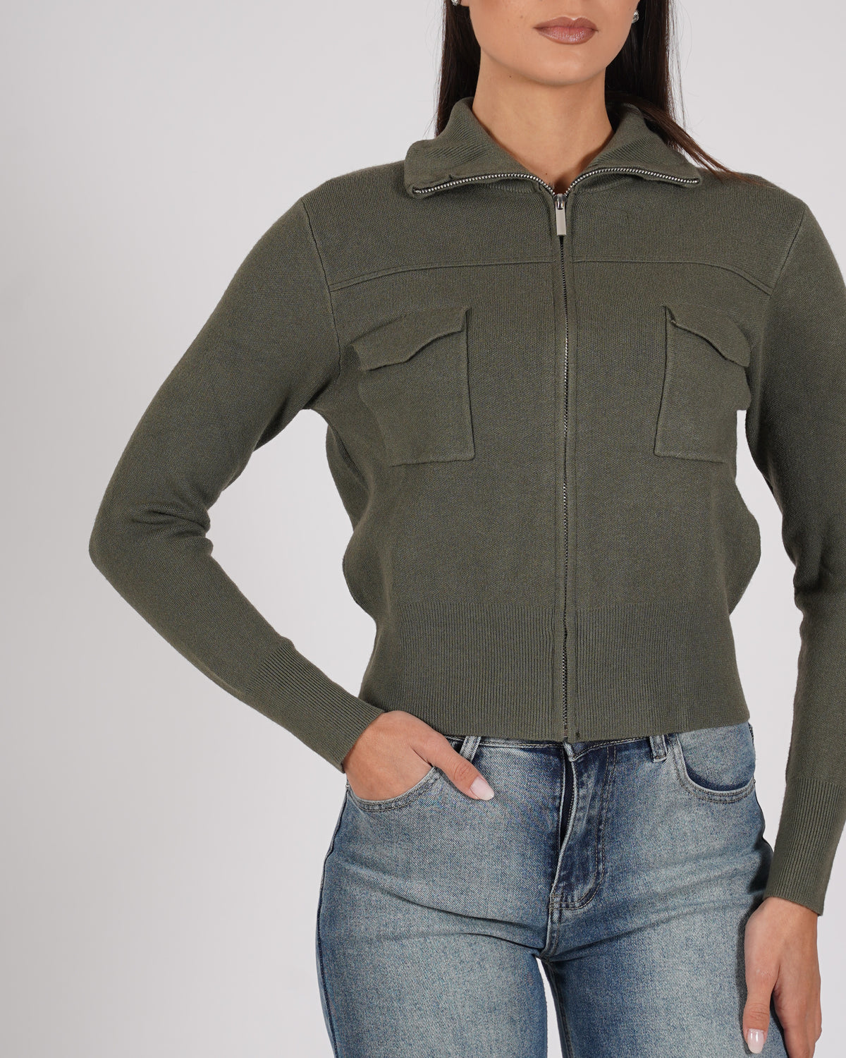 Cardigan slim con zip e tasche frontali - Docile