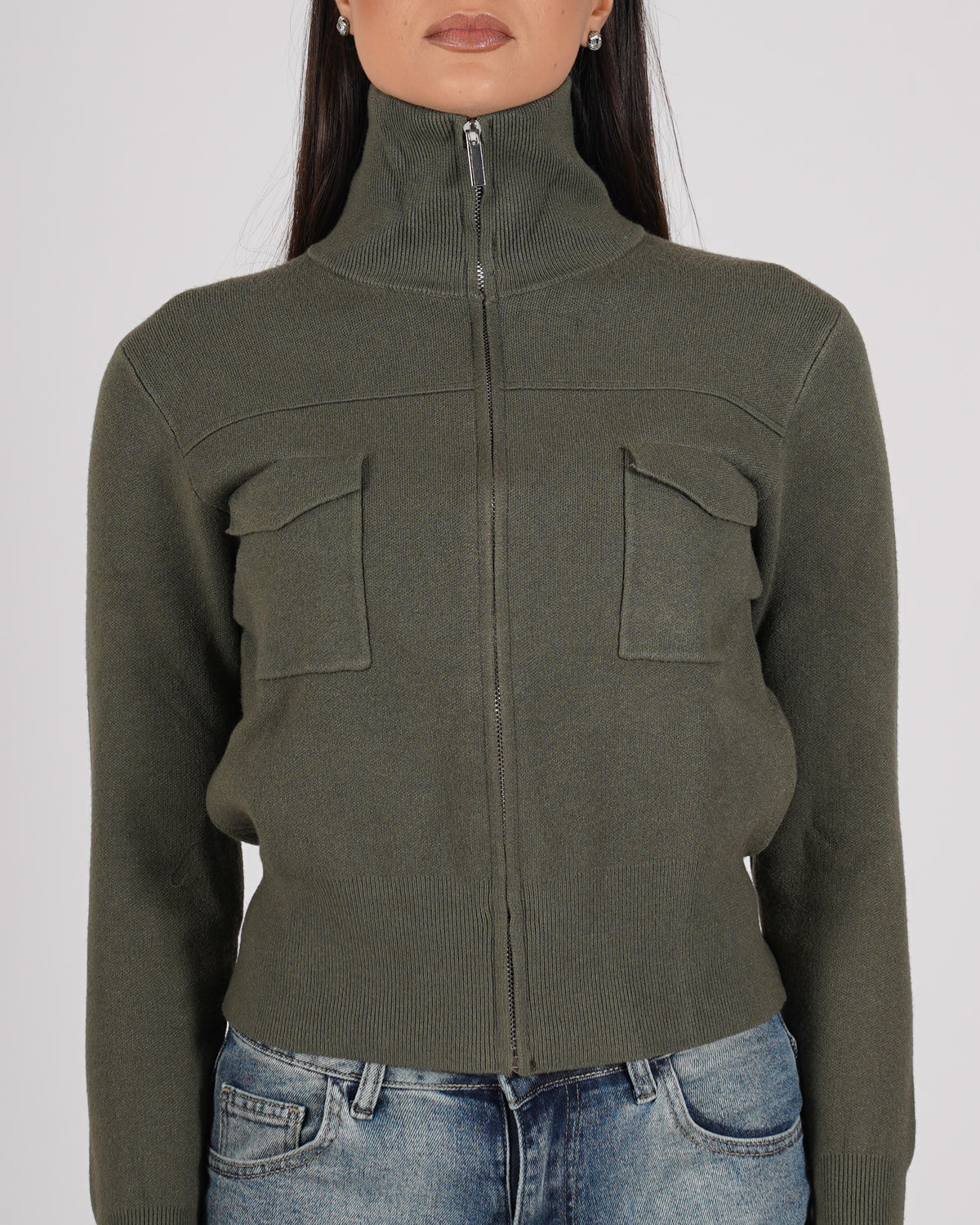 Cardigan slim con zip e tasche frontali - Docile