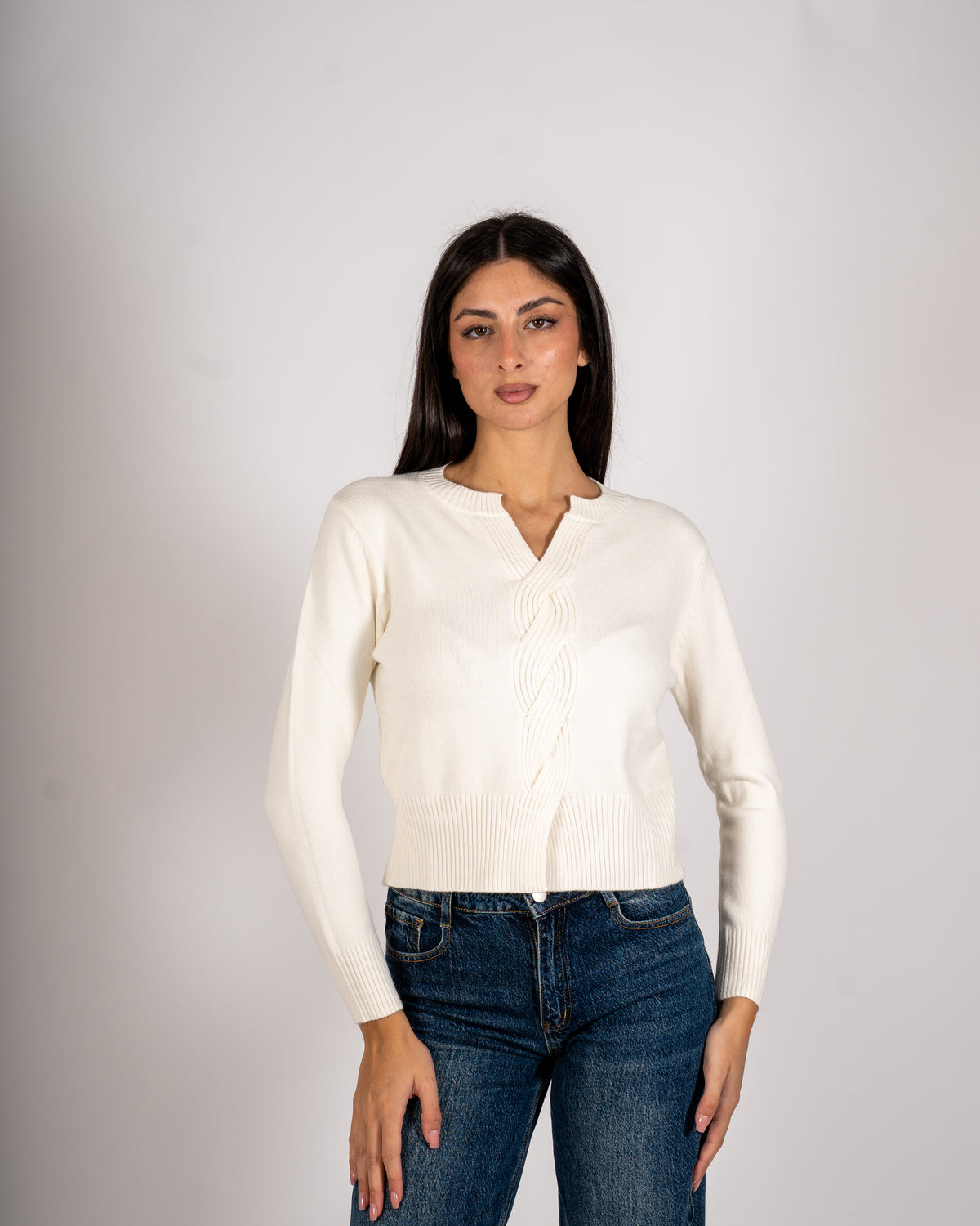 Maglia con dettaglio treccia frontale - Delicata